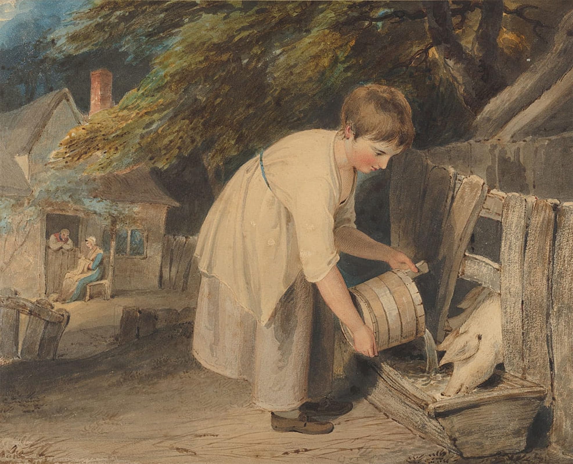 ARTXLXXBN Famous Print Painting Colorful Art Print Girl Feeding Pigs by Richard Westall Canvas Art Decorations for Home Decor 60x90cm