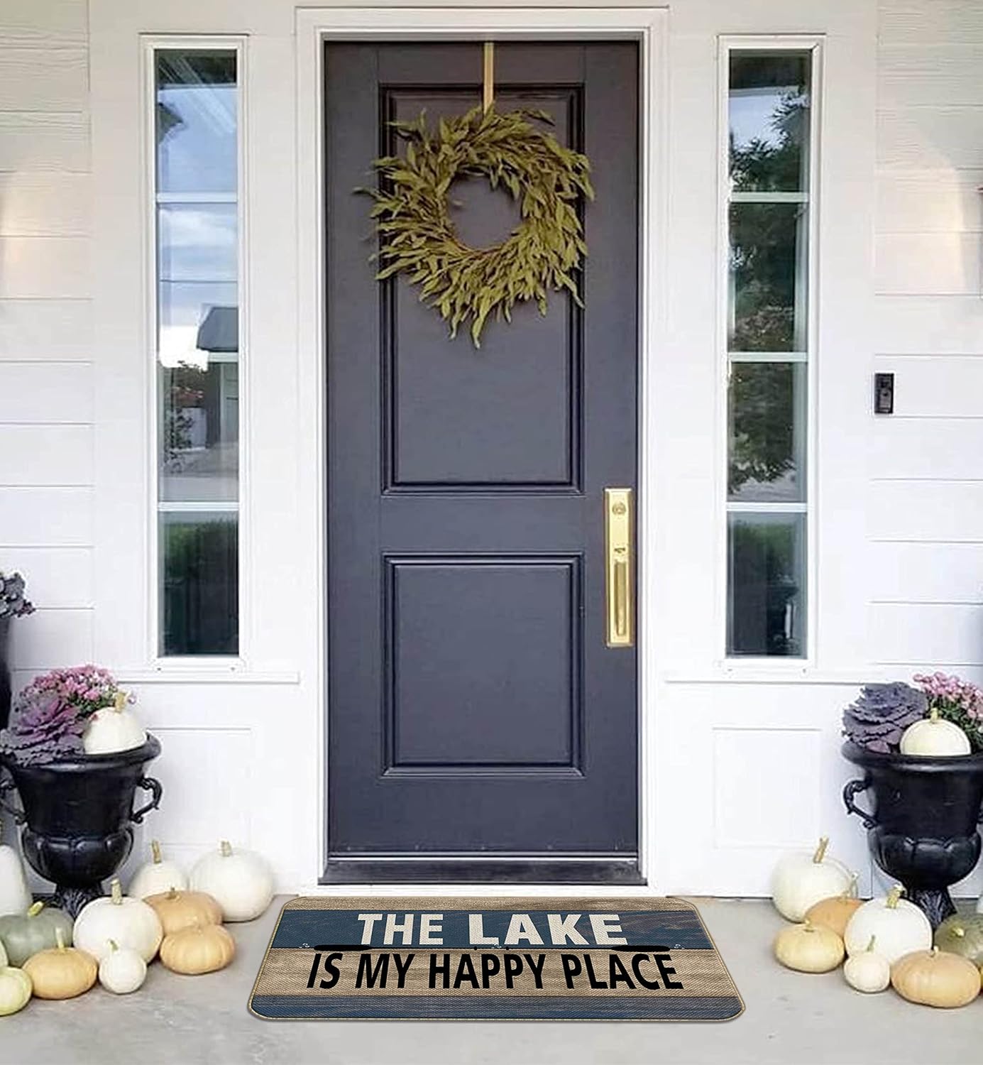 Welcome To Our Lake House The Lake Is My Happy Place Decorative Family Welcome Door Mat,17 x 30 Inch Set Of 2 Home Lake House Doormat,Lake Porch Entrance Rug for Bedroom Living Room,Lake Lovers Gift