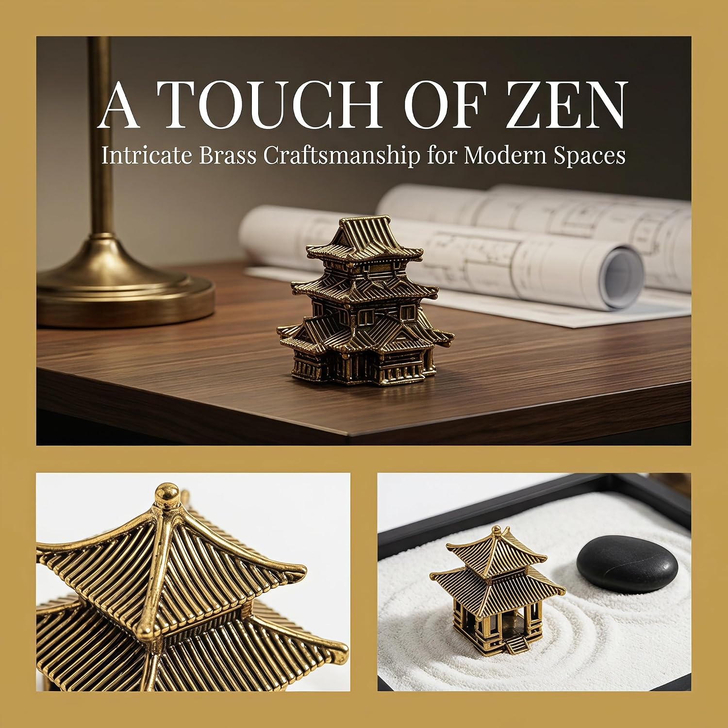 3Pcs Mini Pagoda Sculpture Golden Brass Japanese Garden Decor Tiny Zen Garden Accessories Asian Decor Pagoda Lantern for Micro Landscape Aquarium 1.06 x 1.02 x 1.02 inches