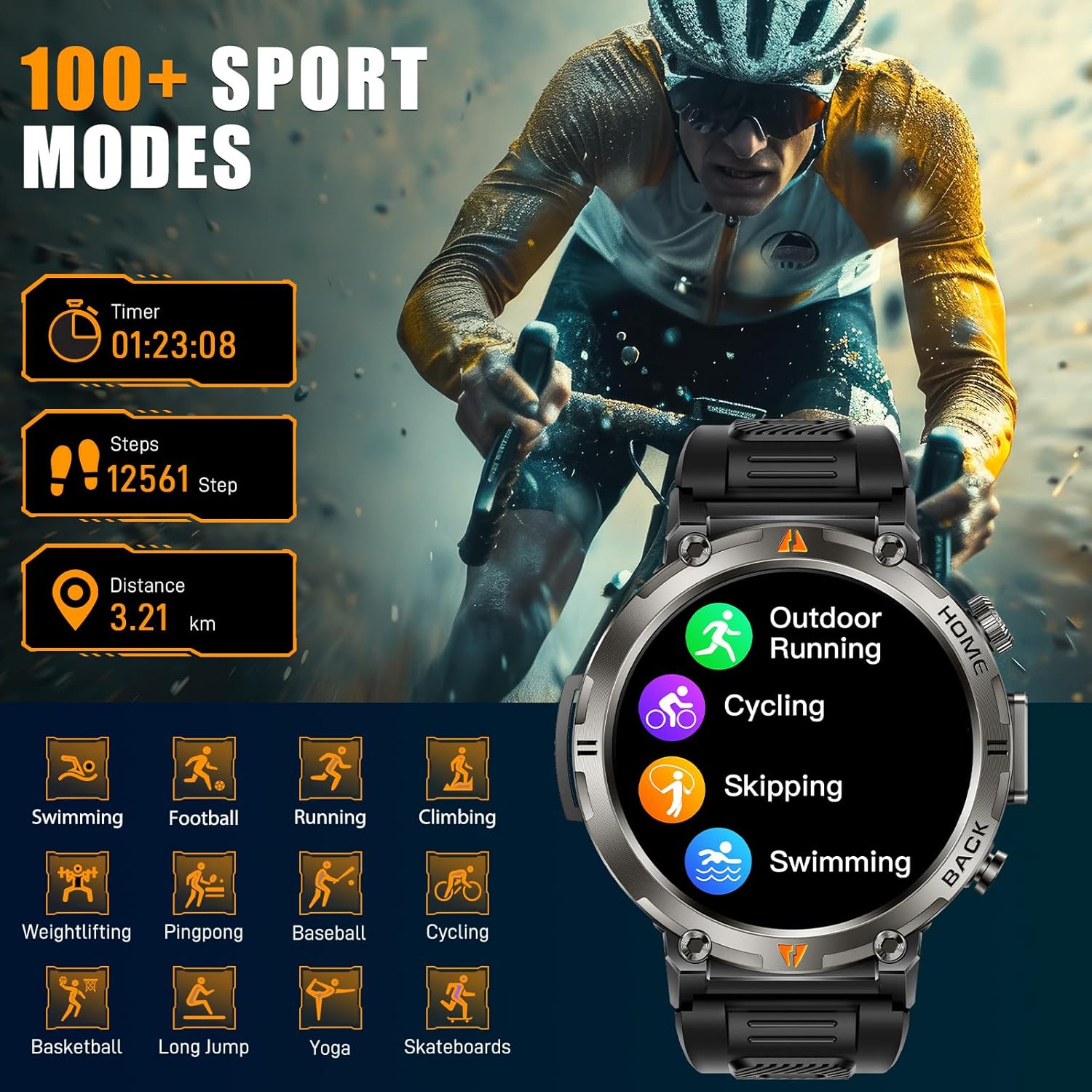 EIGIIS KE3P Smart Watch displaying various sports modes
