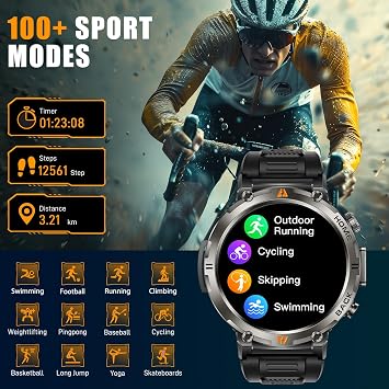 EIGIIS Military Smart Watches for Men Built-in GPS Rugged Tactical Smart Watch with LED Flashlight, 3ATM Waterproof&Compass&Calls, 530mAh Battery Fitness Tracker with HR/Sleep Monitor for iOS Android