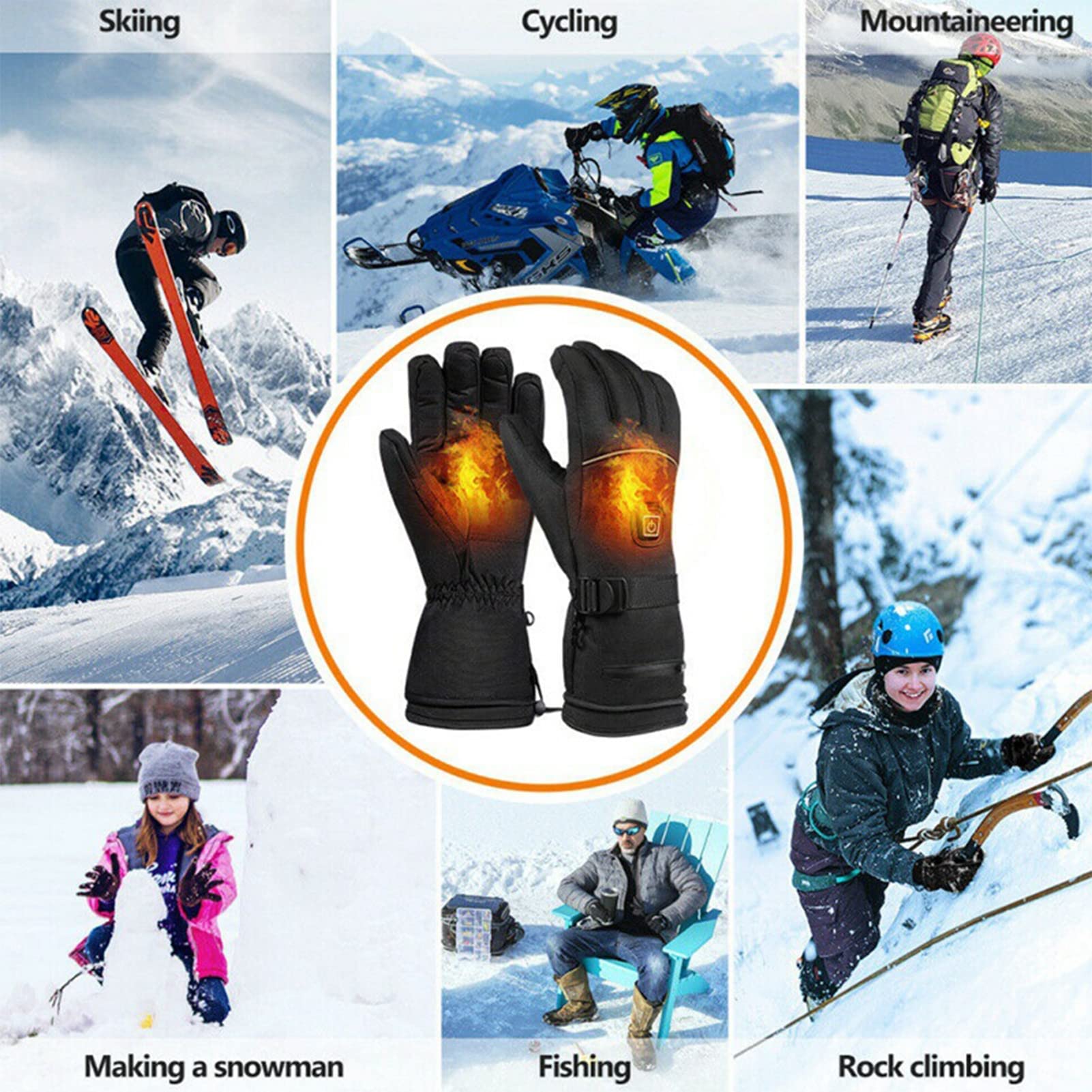CHEWYNP Forros de Guantes con calefacción, Guantes térmicos cálidos Resistentes al Agua con Pantalla táctil, Guantes cálidos de Invierno alimentados por batería, Guantes de Trabajo para es