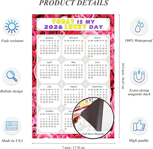 Miniatura 3 de Calendario magnético 2024 – Imanes del calendario – Today is my Lucky Day – Resistente a la decoloración, desgarros y agua – Temático 028 (7 x 10.5)