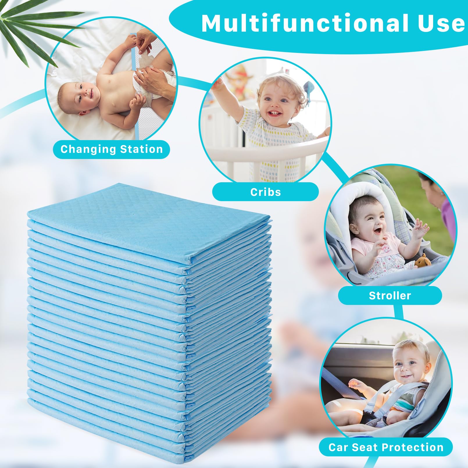 Confezione da 50 cuscinetti usa e getta per fasciatoio, 43,2 x 61 cm, ultra assorbenti, usa e getta, per cambio pannolini, a prova di perdite, traspiranti, impermeabili
