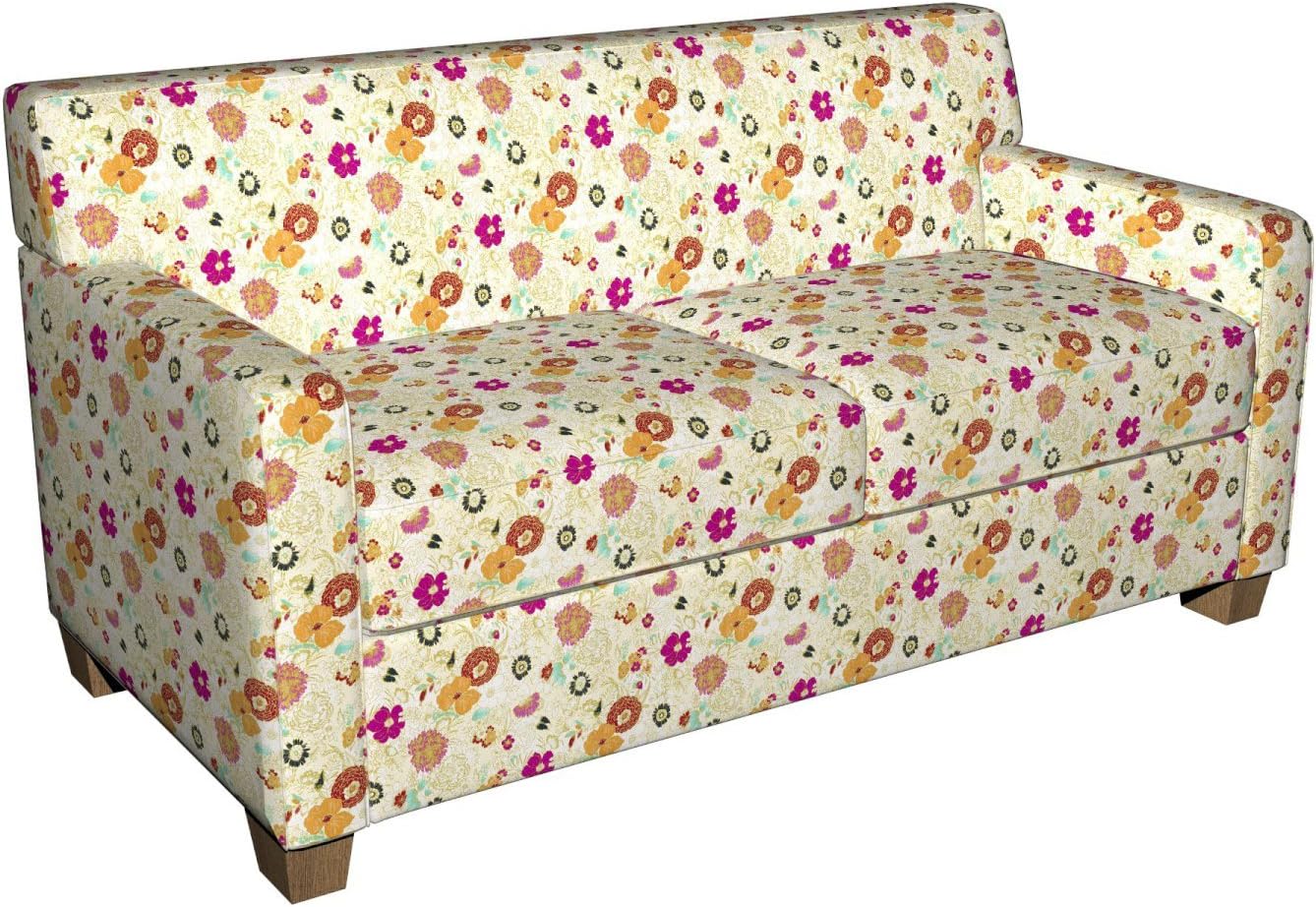 Light Green, Turquoise and Pink Abstract Floral Print Upholstery Fabric by The Yard - SKU: Garfield Apricot