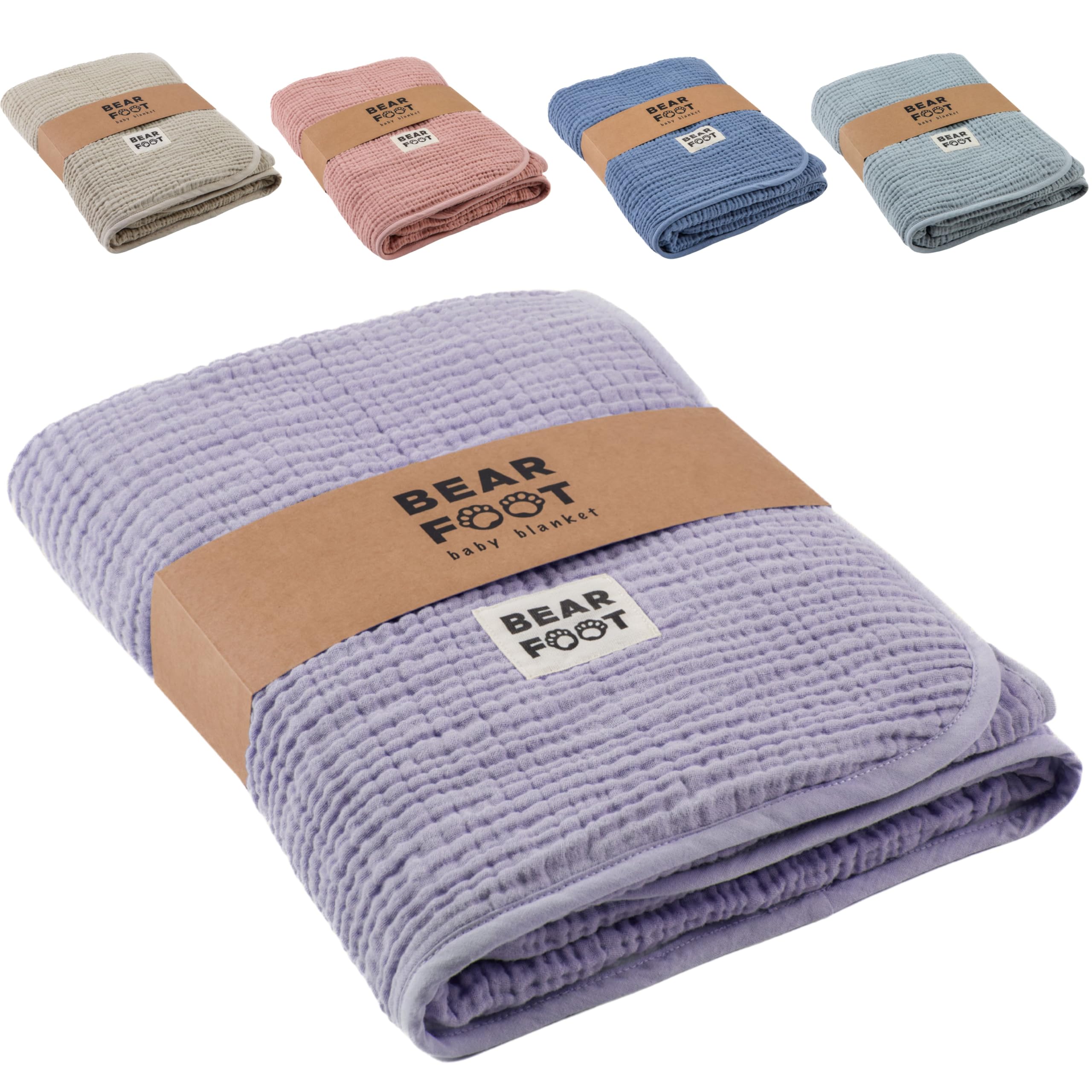 BEARFOOT Babydecke - Musselin Fleecedecke (Baumwolle, Fleece) flauschig weiche Kuscheldecke, Baby/Neugeborene/Kinder Geschenk Junge & Mädchen zur Geburt (Lavender)