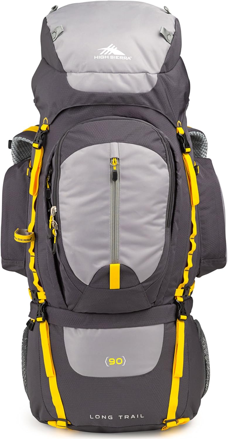High Sierra Long Trail Top Load Internal Frame Pack, Mercury/Ash/Yell-O, 90L / 36 x 15.25 x 11 inches