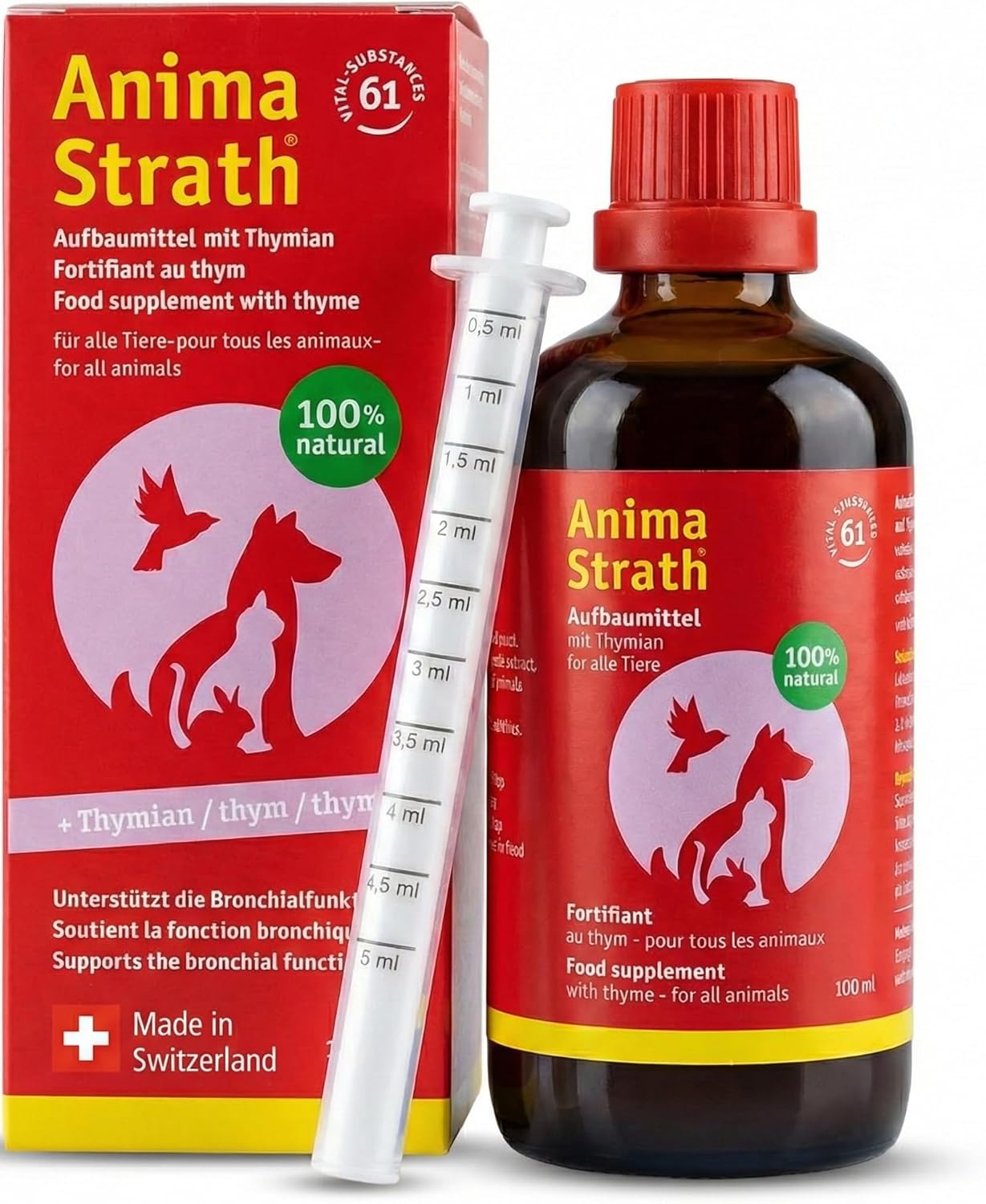 Anima-Strath Natural Immune & Respiratory Support for Dogs & Cats with Thyme | Throat & Bronchial Wellness Herbal Liquid Supplement with 61 Nutrients, Prebiotics & Amino Acids