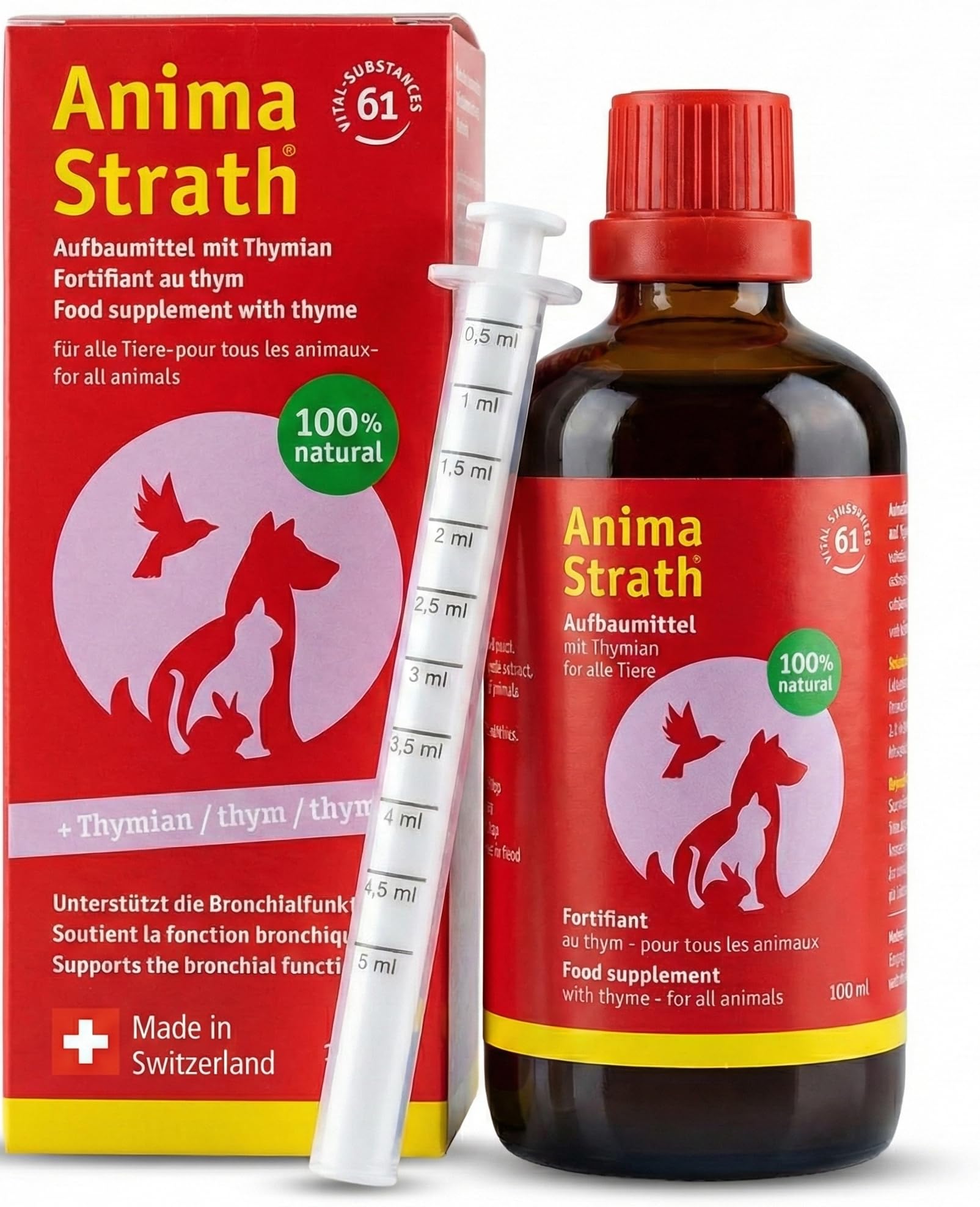 Anima-Strath with Thyme - Throat & Bronchial Cough Syrup for Dogs & Cats, Natural Immune & Respiratory Support Wellness Supplement with 61 Nutrients, Prebiotic Qualities & Amino Acids