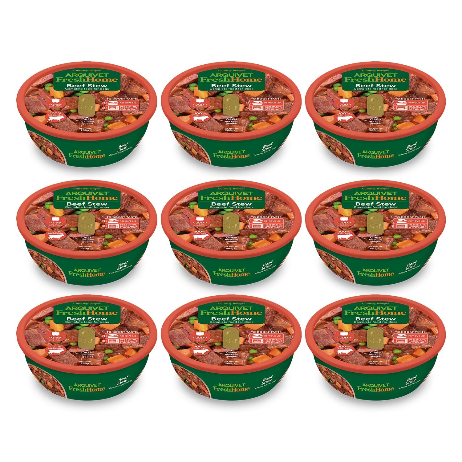 ARQUIVET PACK 9 units - FreshHome - Beef Stew - 280g - Complete wet food for dogs