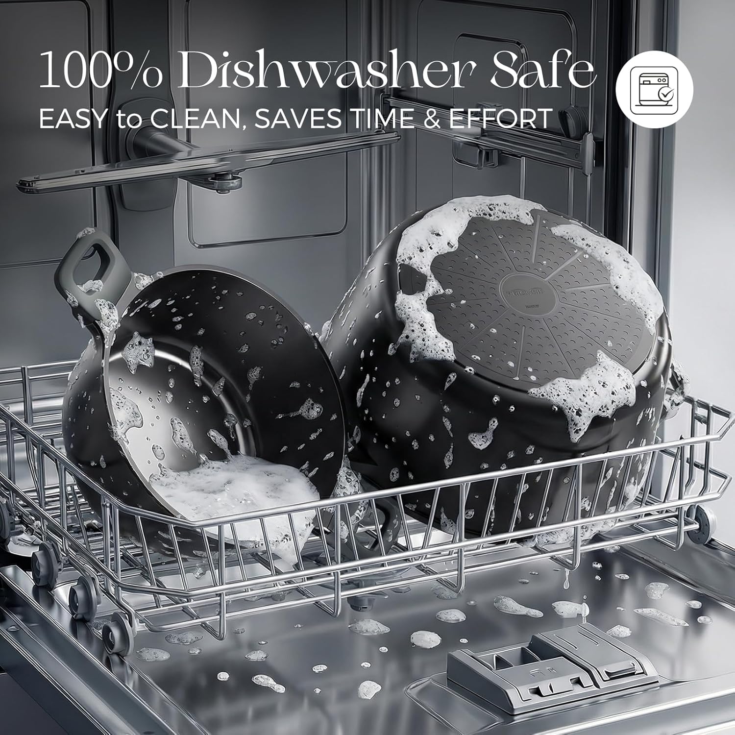 PRICUSIS Nonstick Stock Pot with Silicone Rim Tempered Glass Lid, 4.5/7 QT Soup Pot Casserole, Cooking Pot, Induction Compatible, Dishwasher Safe, Ideal for Pasta & Stews, PTFE PFOA Free, Black Sesame