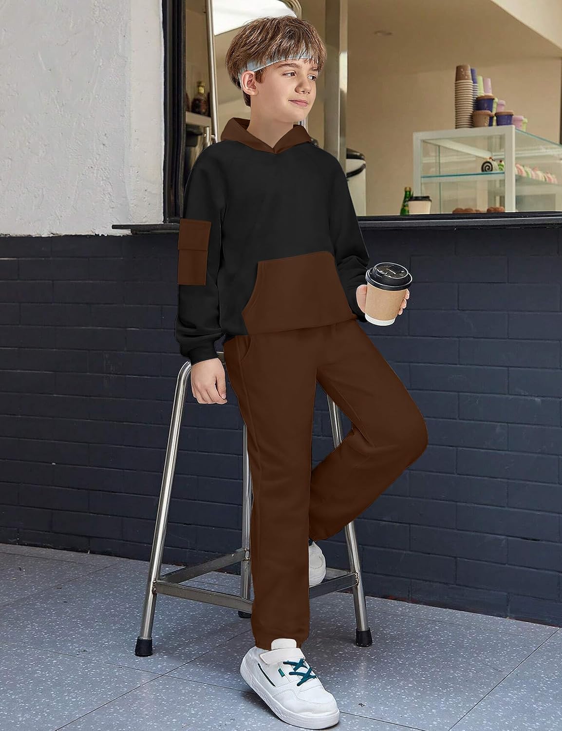 Boiltcat Boys Clothes Long Sleeve Solid Kangaroo Pocket Hoodie Top and Pants Fall Winter 2 Piece Outfits Set 6-12T - Image 3