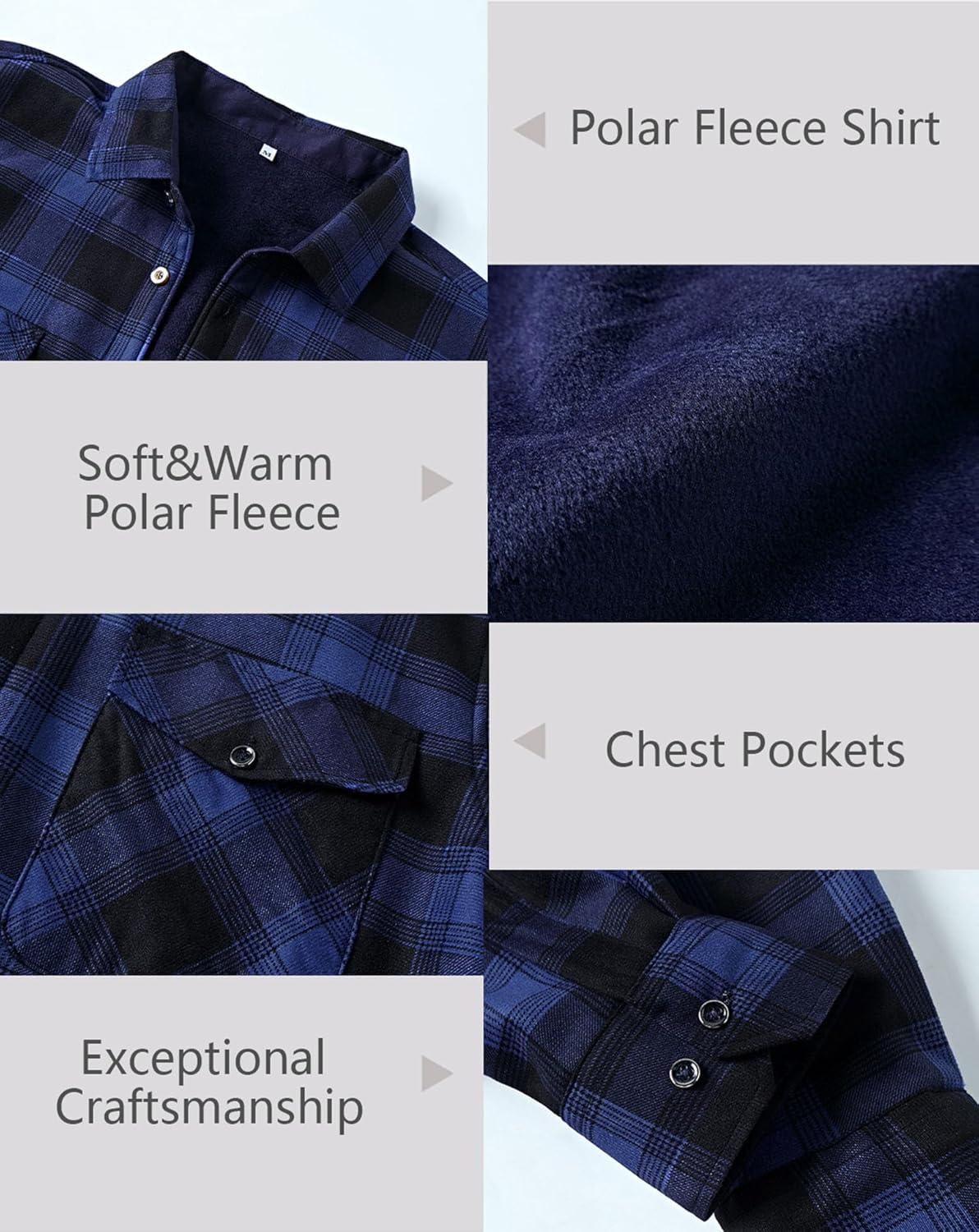 Askdeer Men's Flannel Fleece Jacket Sherpa Lined Winter Plaid Shirts Jacket Long Sleeve Thermal Coat With Pockets