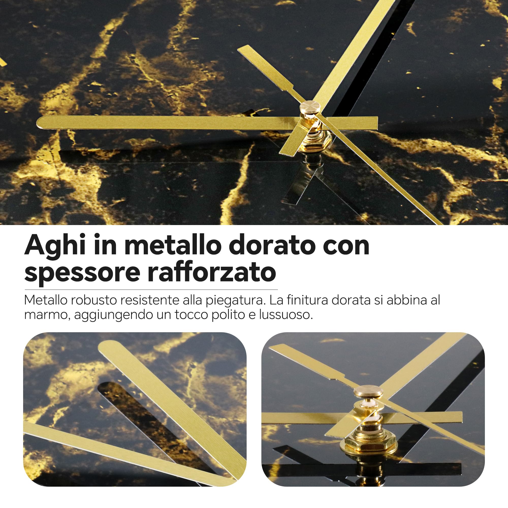 VIKMARI Orologio da Parete Moderno con Texture Marmorea Nero Oro da 30 cm Silenzioso Non Ticchettante a Batteria Orologi a Quarzo Decorazione Rustica per Cucina Camera da Letto Salotto e Ufficio