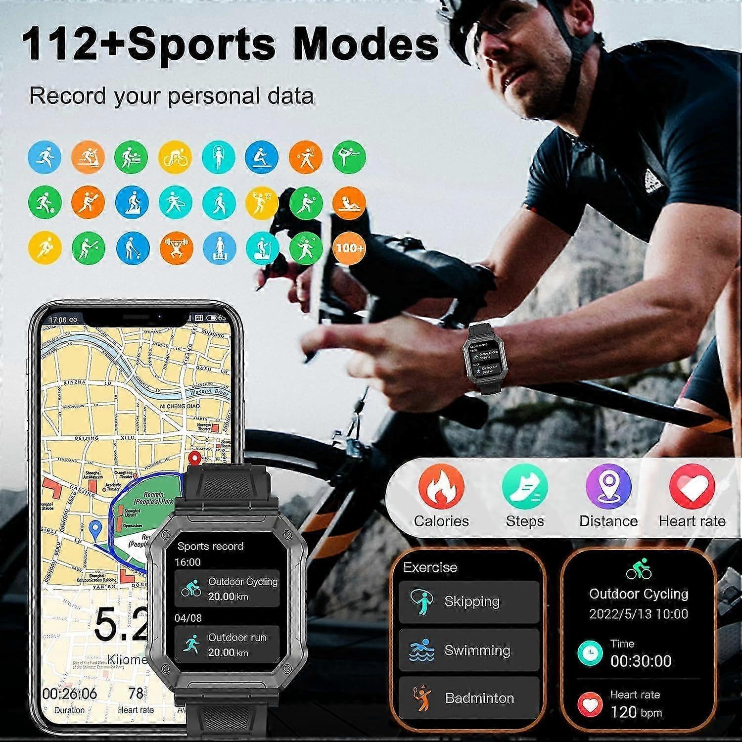 Smart Watch Fitness Tracker Militare Digitale per Esecuzione Make / Rispondere Chiamata