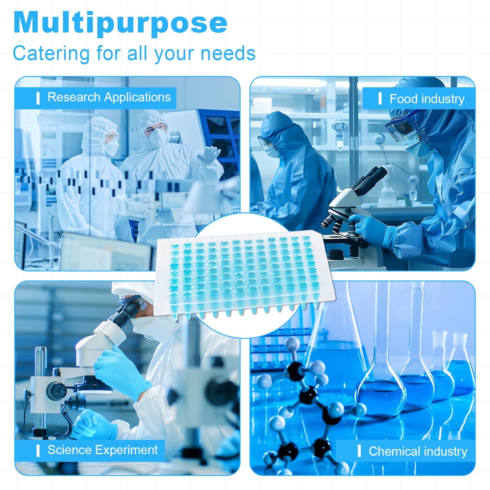 100 Stück 96 Well PCR Platte, Labor PCR Platte, Labor Mikroplatten, Labor-Proben-Mikroplatten für Mikrochemie, 0.2ml, Half-Skirted, Unsteril, Polypropylene, Transparent