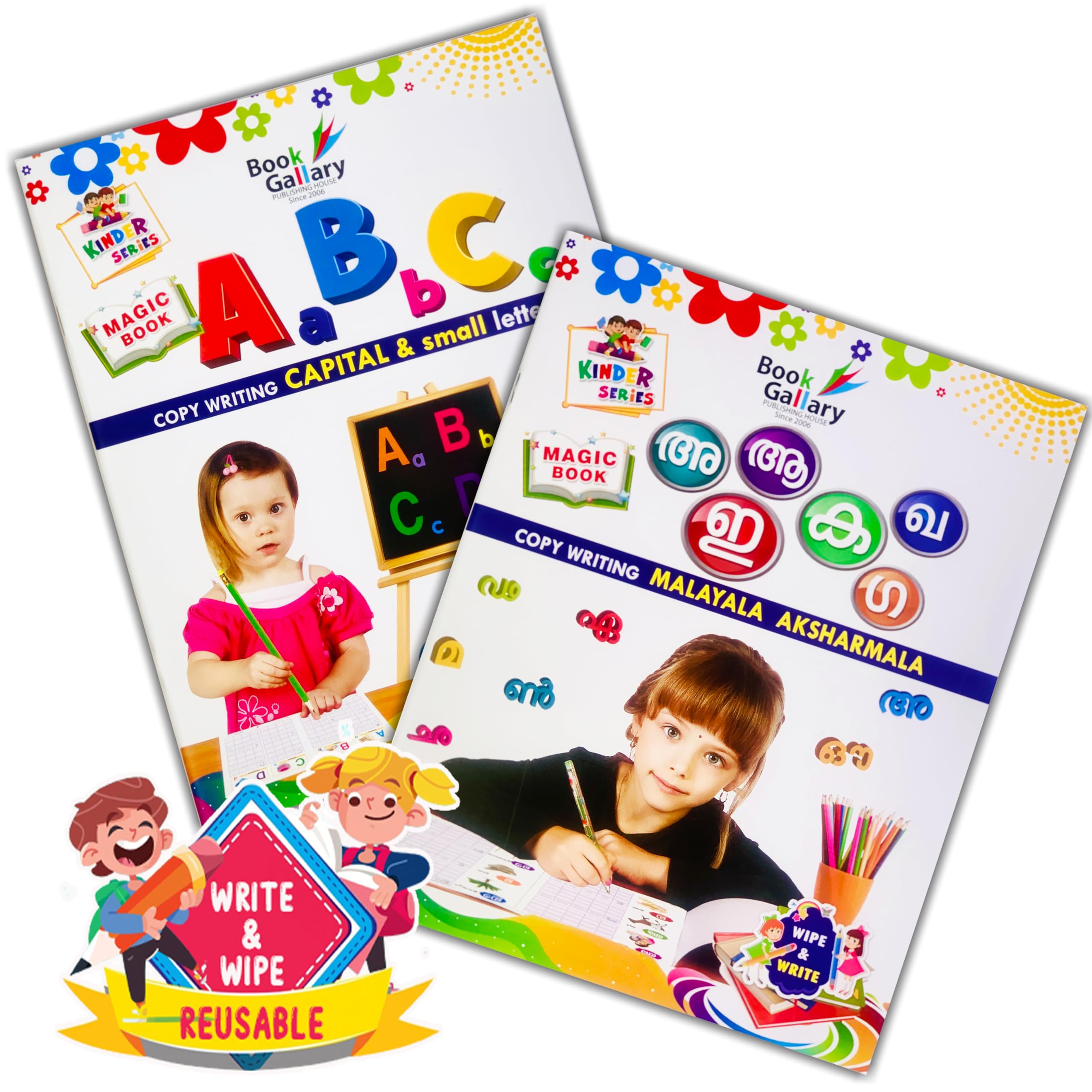 Book Gallery Reusable Malayalam Aksharamala & English ABC Handwriting Practice Book for Kids - Write and Wipe Activity Workbook: Reusable Malayalam ... and Small Letters Handwriting Practice Book
