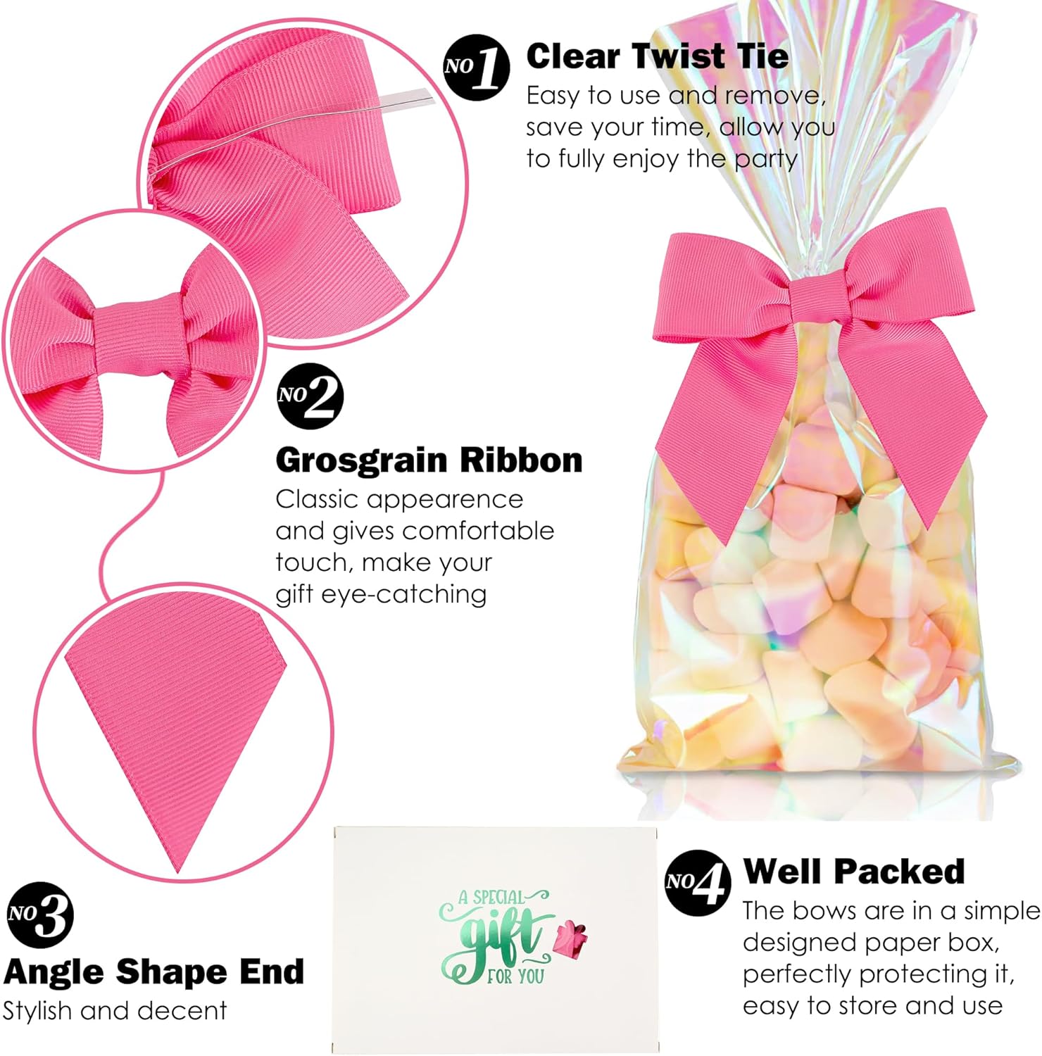 36 PCs 4.5 Inch Hot Pink Bow Grosgrain Ribbon Bows for Gift Wrapping, Gift Bows for Presents, Pink Bow Party Decorations, Twist Tie Bows for Baby Shower, Wedding, Easter, Birthday Party - Image 3