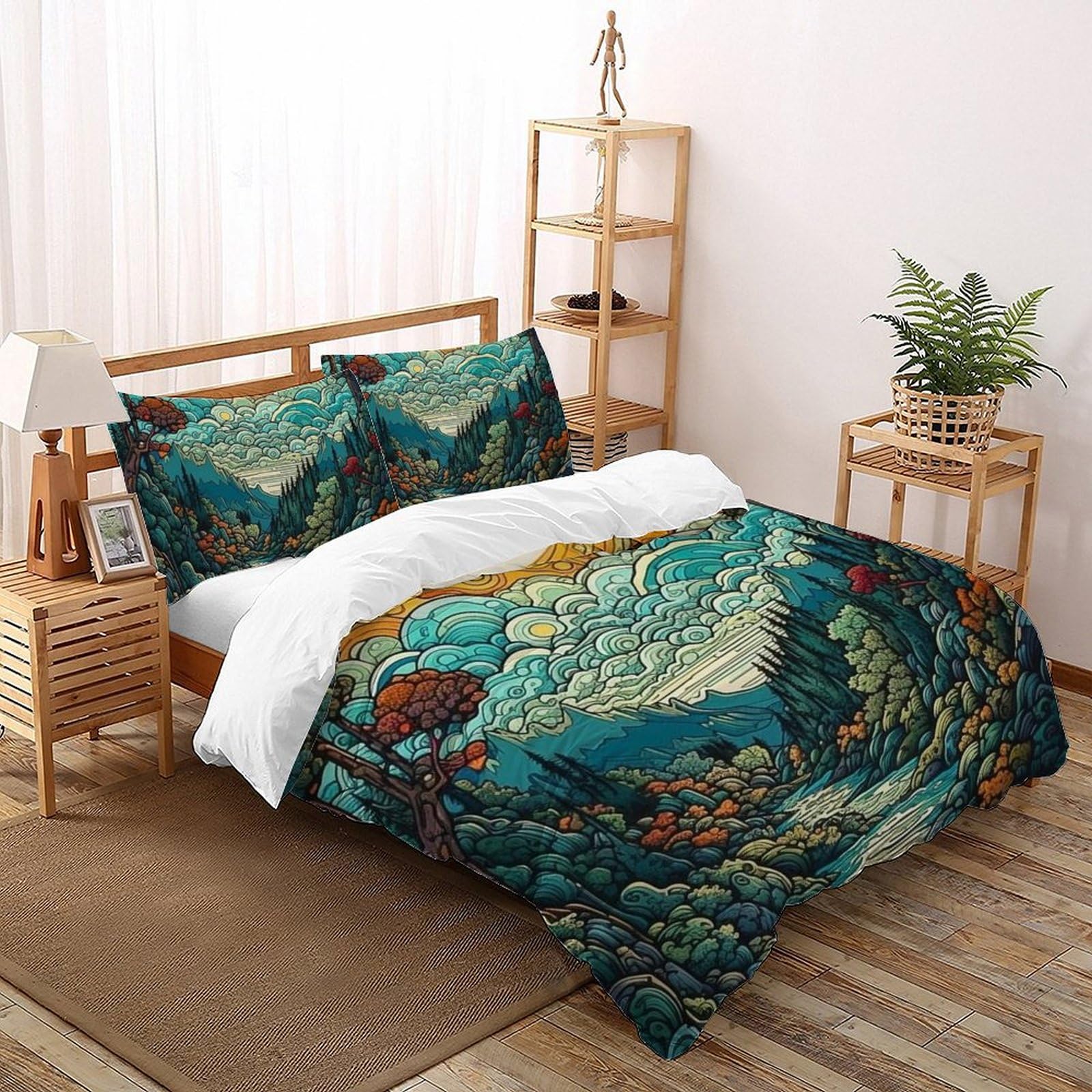 Housse de couette double paysage avec fermeture éclair en microfibre imprimée 3D