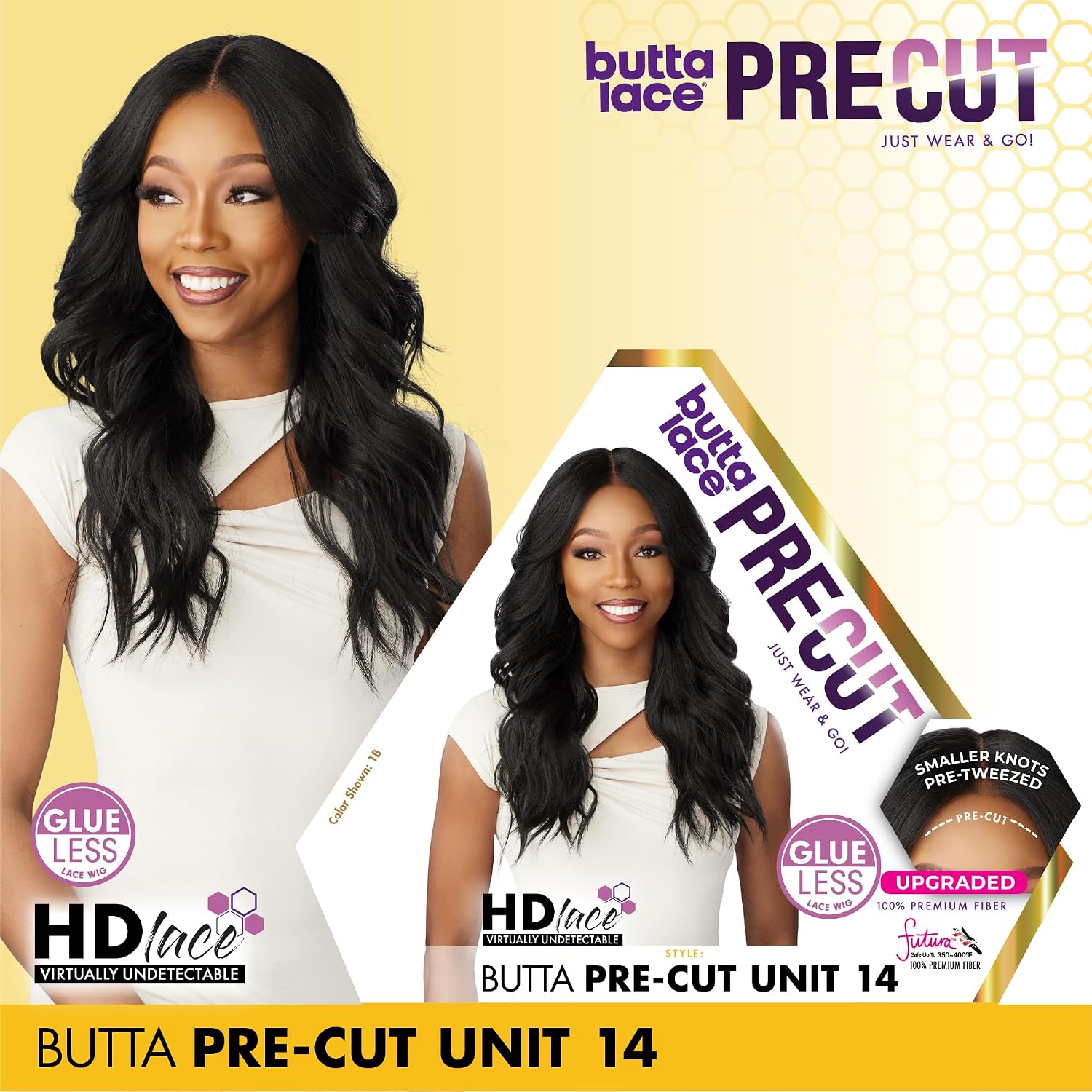 Sensationnel Butta Lace Precut Wigs - Unit 14 Glueless Extra Wide 5 Inch Deep Parting Synthetic Pre Tweezed Smaller Knot Hairline (1 JETBLACK)