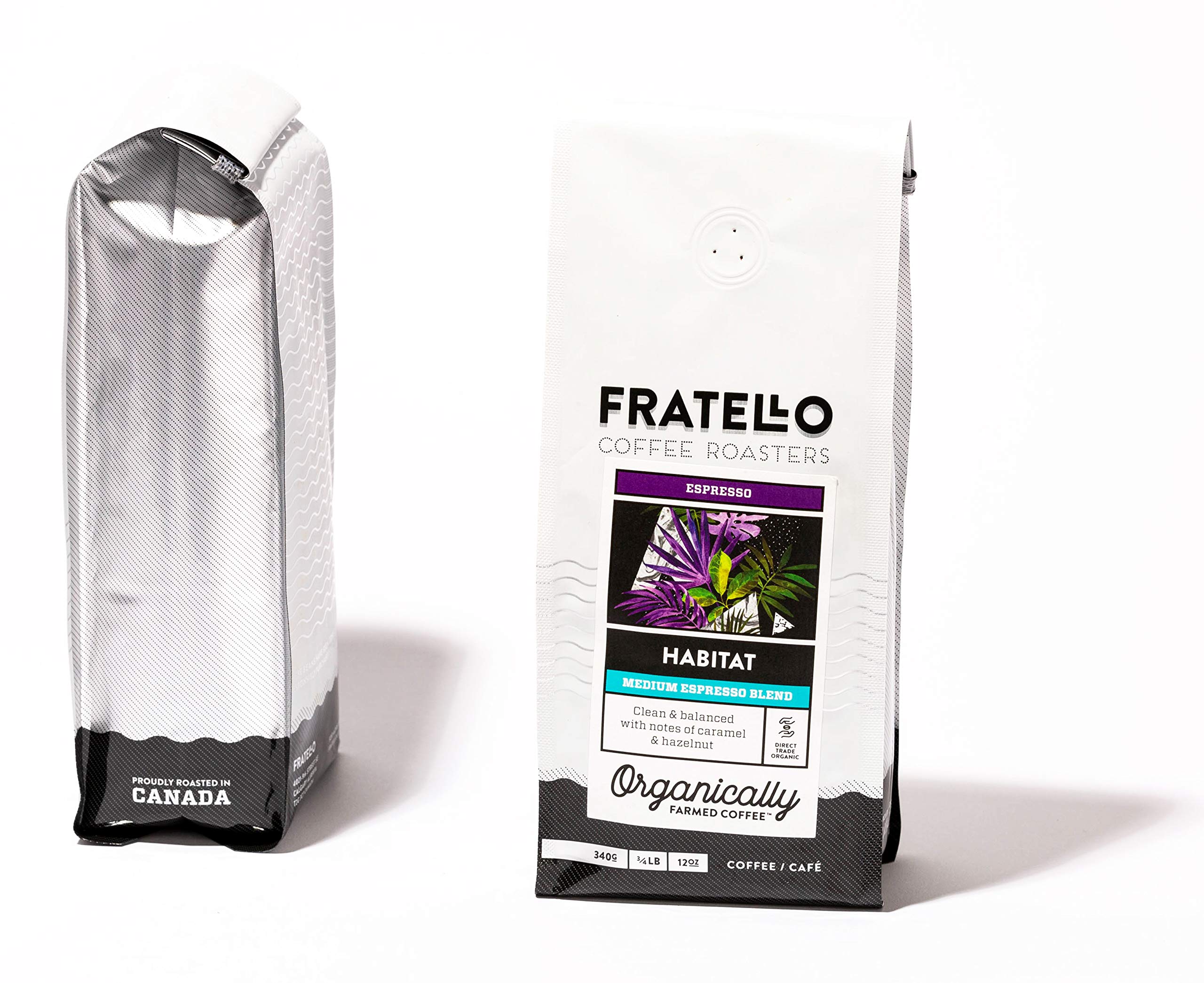 Fratello Habitat Organically Farmed Blend, Whole Bean Espresso, Medium Roast, Direct Trade, 12 oz
