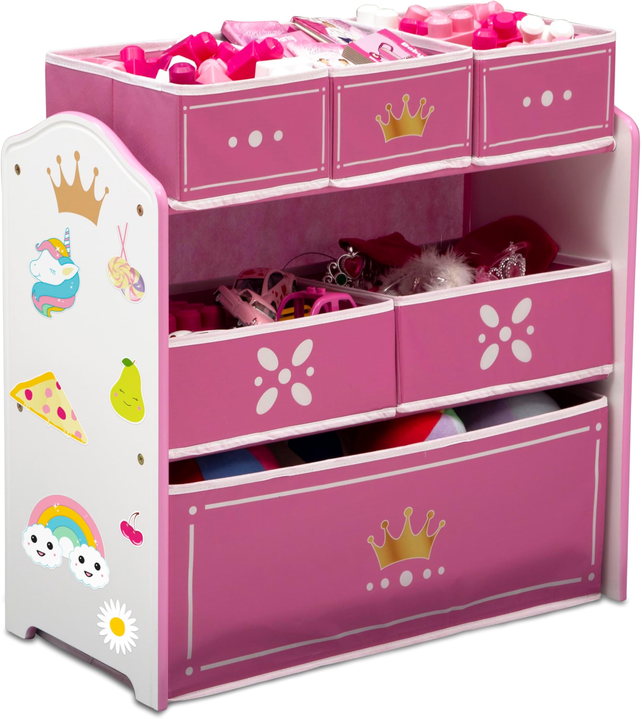 Princess Crown Design & Store 6 Bin Toy Storage Organizer - Greenguard Gold Certified, White/Pink