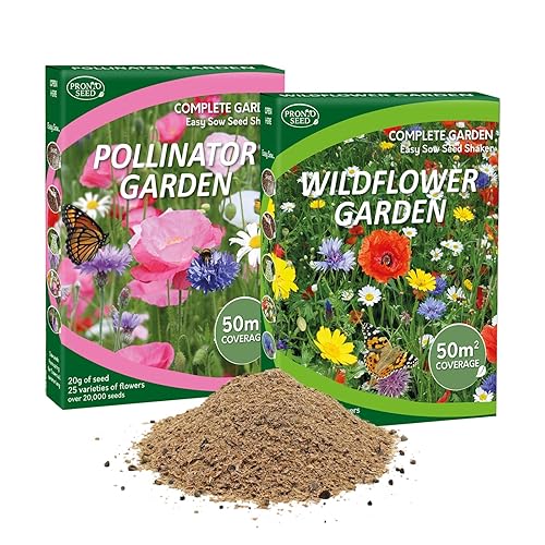Pronto Seed Wildflower Seed Shaker Twin Pack with Easy-Spread System - Butterfly & Bee Attracting Wild Flowers Seeds for UK Gardens, 100m2 Coverage - Spring & Summer Blooming