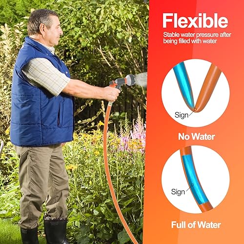Miniatura 3 de SPECILITE Manguera de agua para jardín de 25 pies x 34 pulgadas, resistente, flexible y ligera, resistencia a explosión de 600 psi, tubo de goma