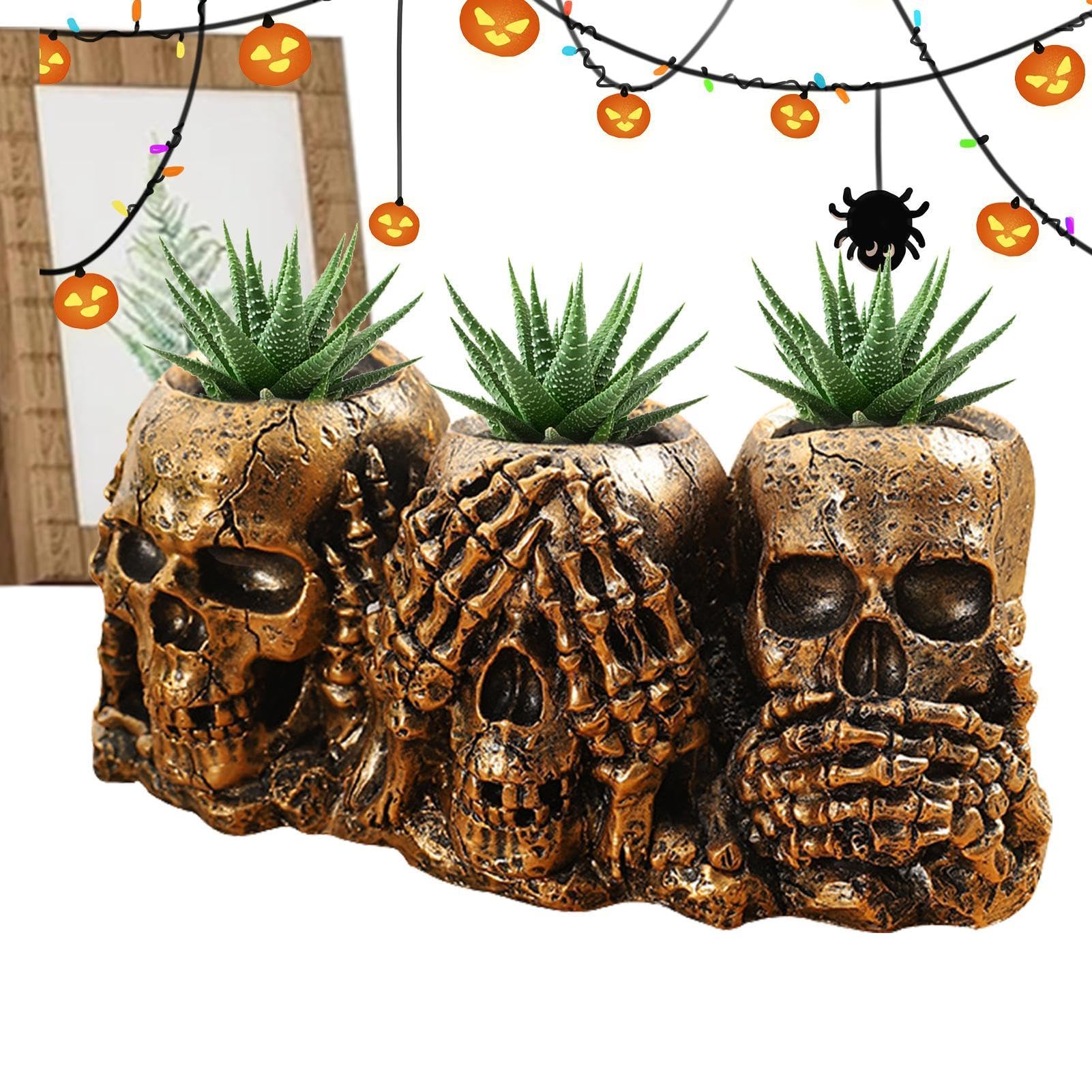 Jardinière d'Halloween crânes en résine gothique noir 25x11cm