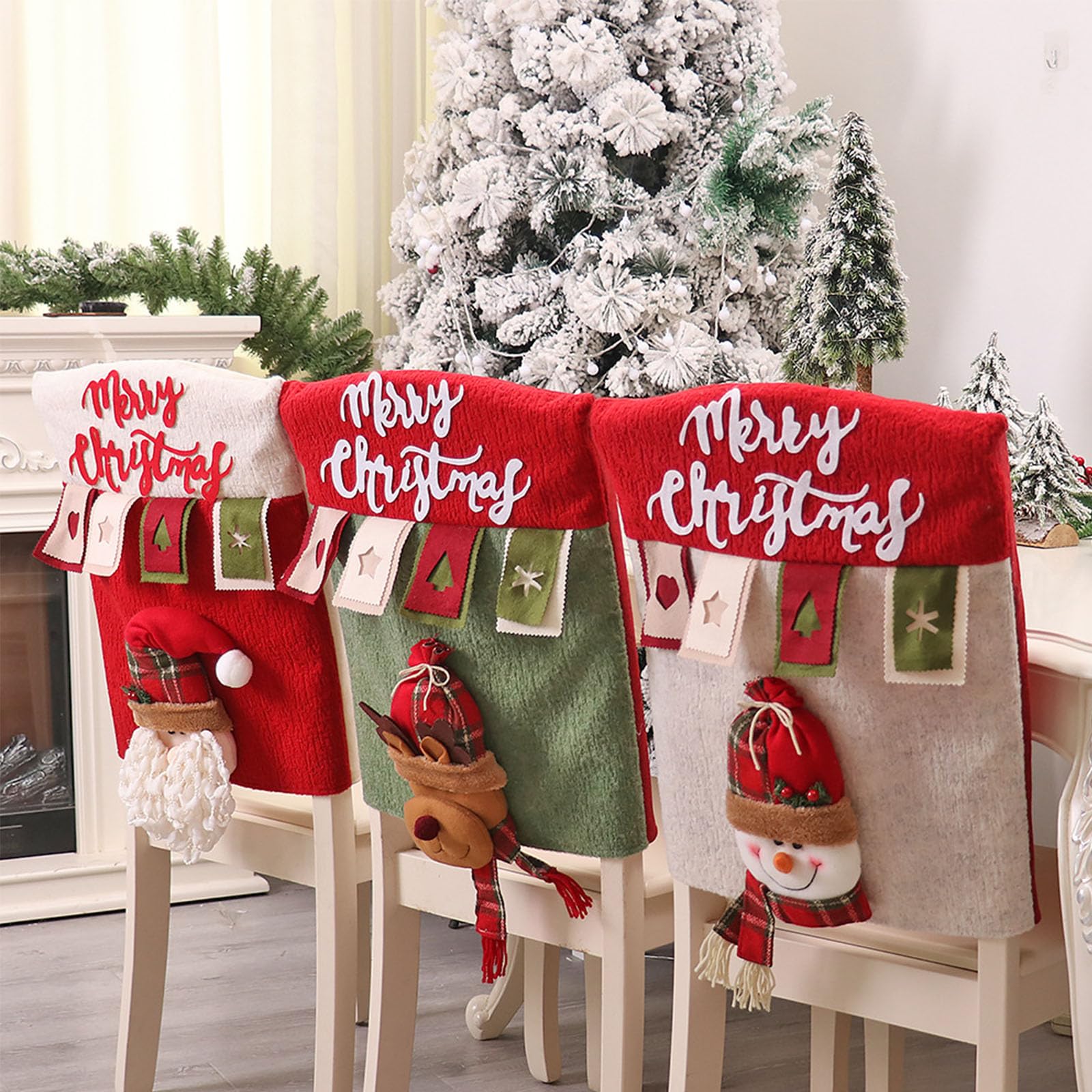 Fundas Sillas, Fundas para Sillas de Navidad 3 Pcs, Funda para Banco de Comedor, Decoración Interior de Navidad, Suministros para Recuerdos de Fiesta
