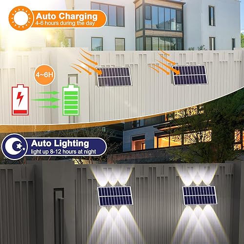 Miniatura 6 de REINHARDT Luces solares para exteriores para cerca, luces solares de pared arriba y abajo, luces solares impermeables para exteriores, para patio,