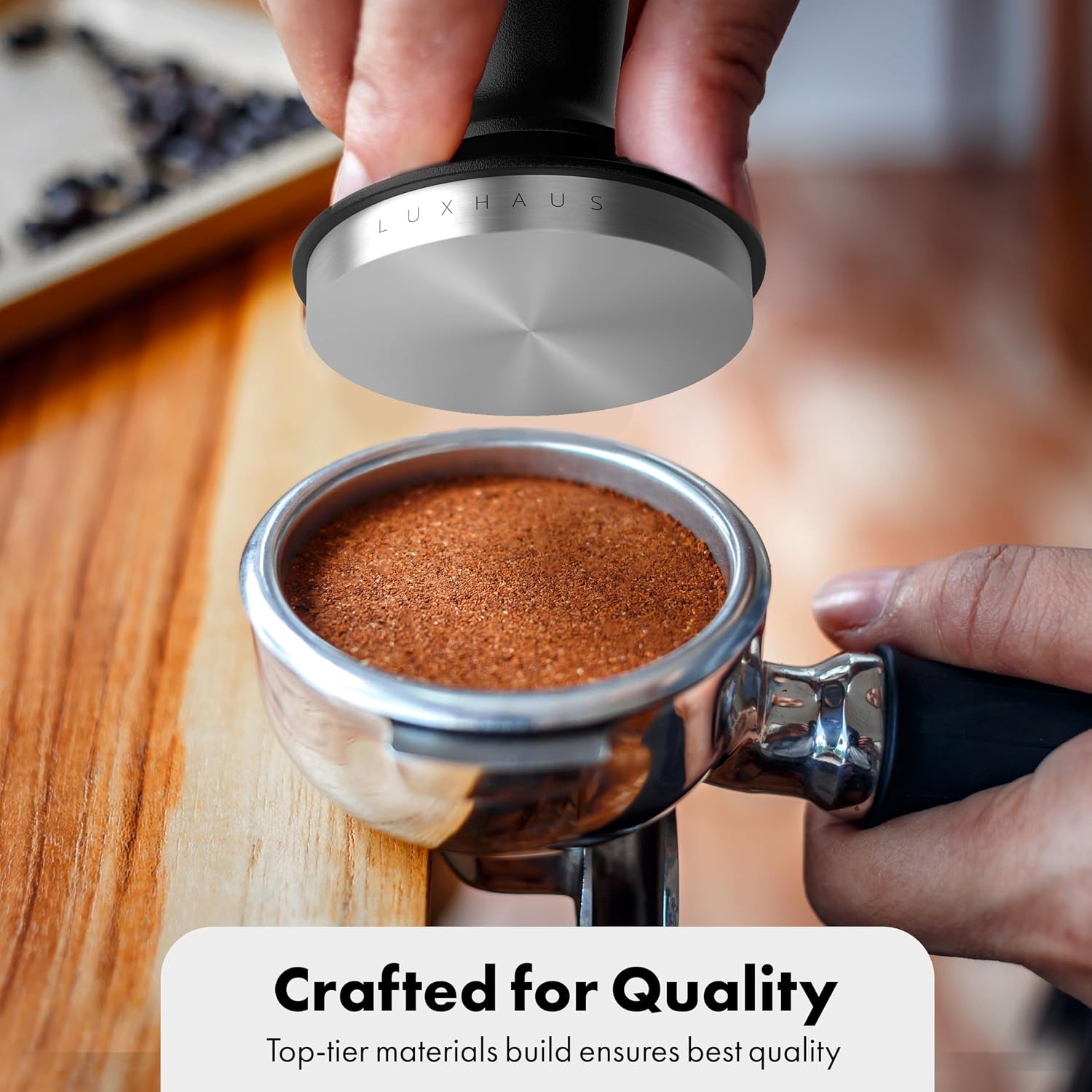 LuxHaus 53mm Calibrated Level Tamper for Espresso Machine with Spring Loaded 100% Flat Stainless Steel Base
