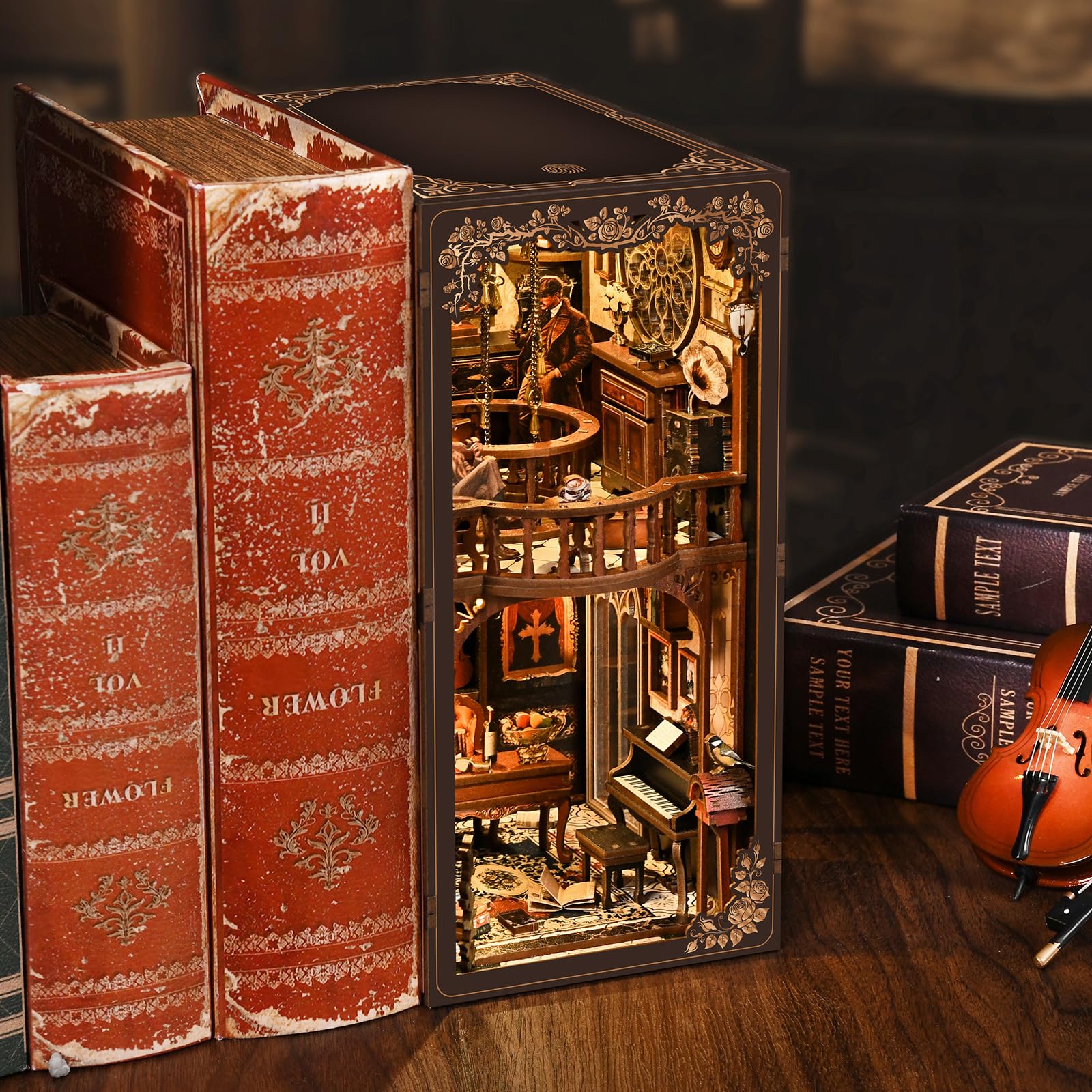 Book Nook Kit - Dark Box Mystery Case Model in The Detective Series, DIY 3D Miniature Wooden Puzzle with LED Lights, Bookshelf Decor Craft Kit for Adults and Teens Home Decor & Gi
