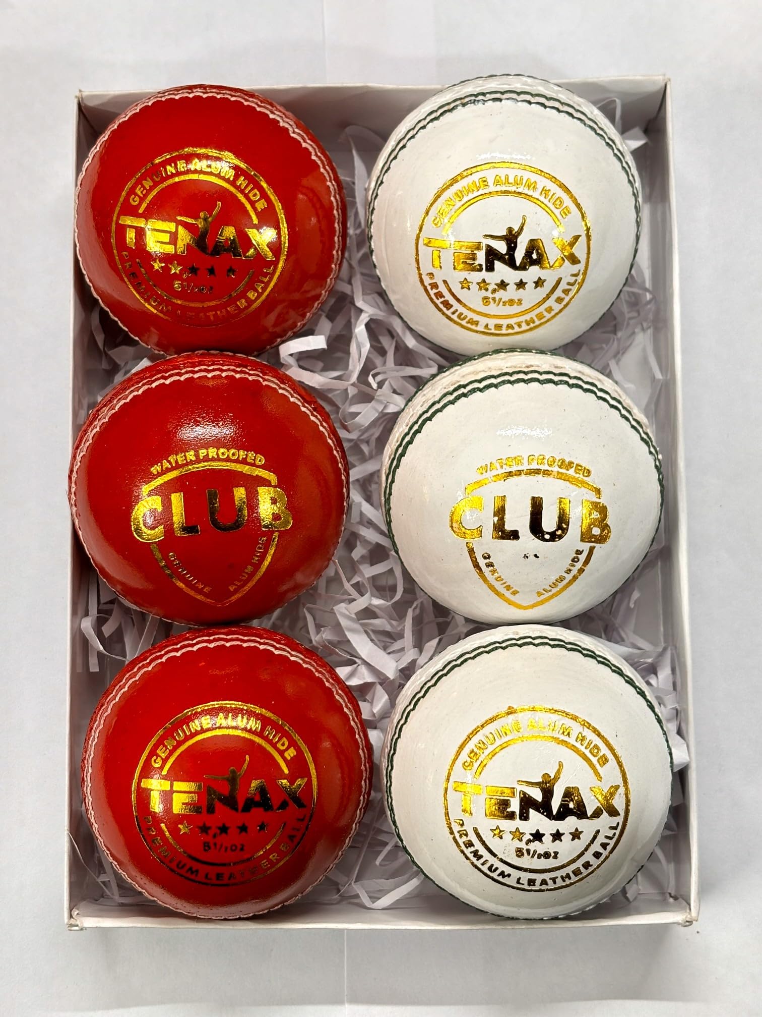 White & Red Cricket Leather Ball Pack of 6