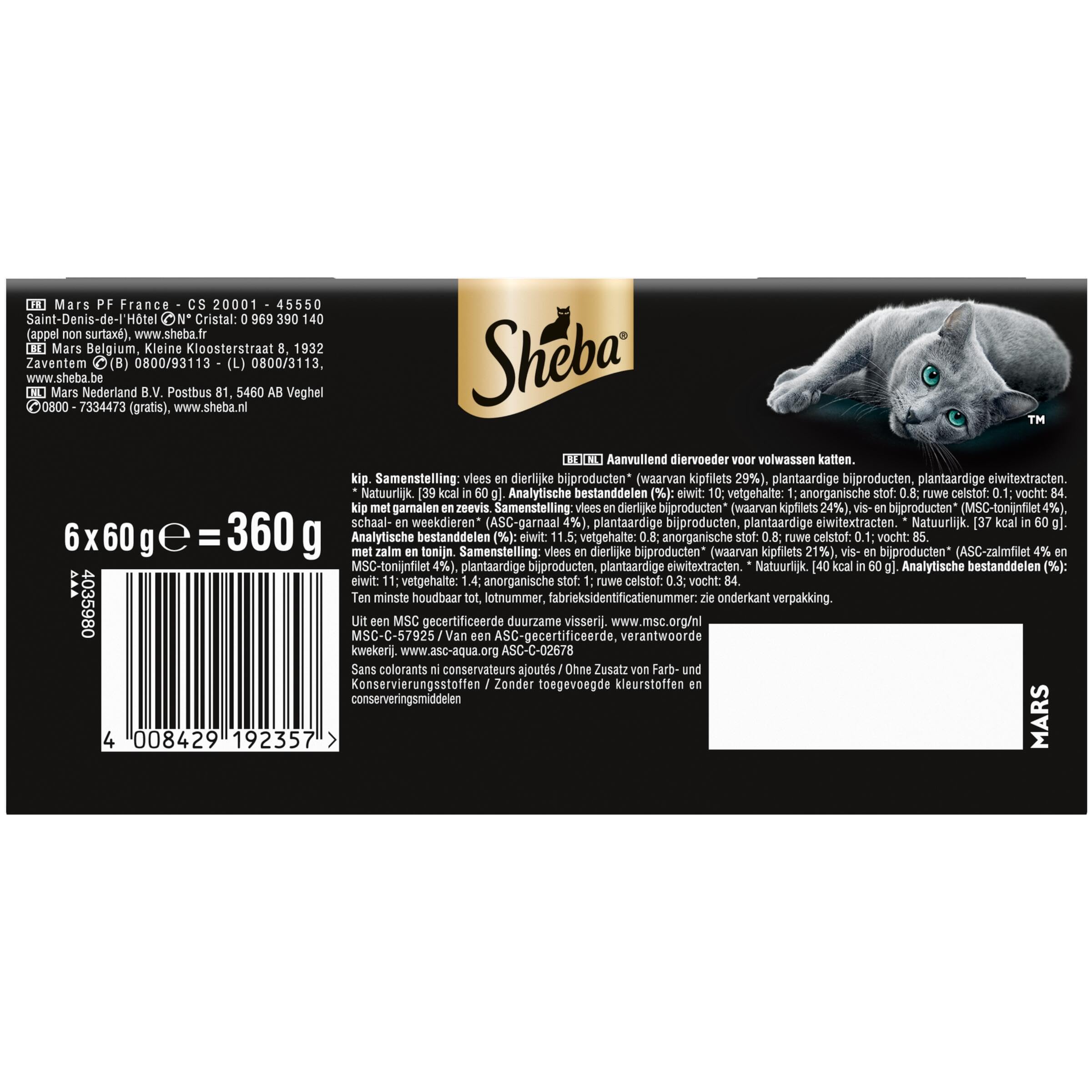 SHEBA Filets Nourriture pour Chat Adulte au Poulet, Poisson, Crevettes, Saumon et Thon en Sauce, 36 barquettes