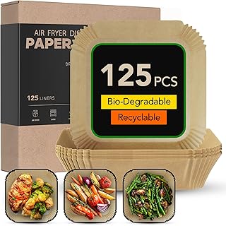 Air Fryer Liners Square (6.3 inch/125Pcs) Airfryer Liners, Disposable Air Fryer Paper Liners, Air Fryer Parchment Paper Liners, Compatible with 5.5L Cosori Air Fryer Liners, Tower Air Fryer Liners