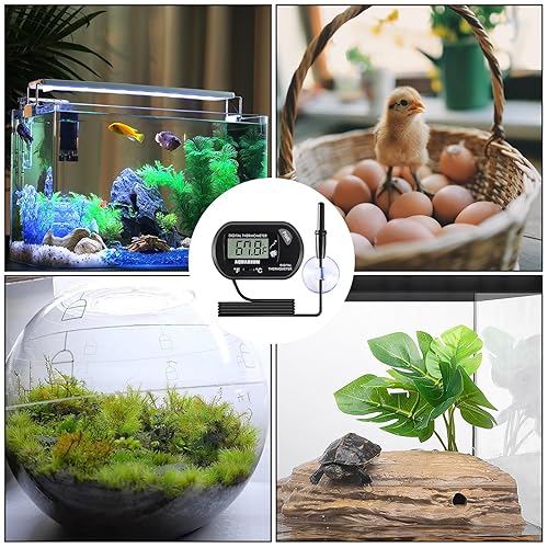 Miniatura 6 de Termómetro de acuario para acuario, termómetro digital LCD para tanque de peces con sonda de sensor resistente al agua y ventosa para incubadoras de