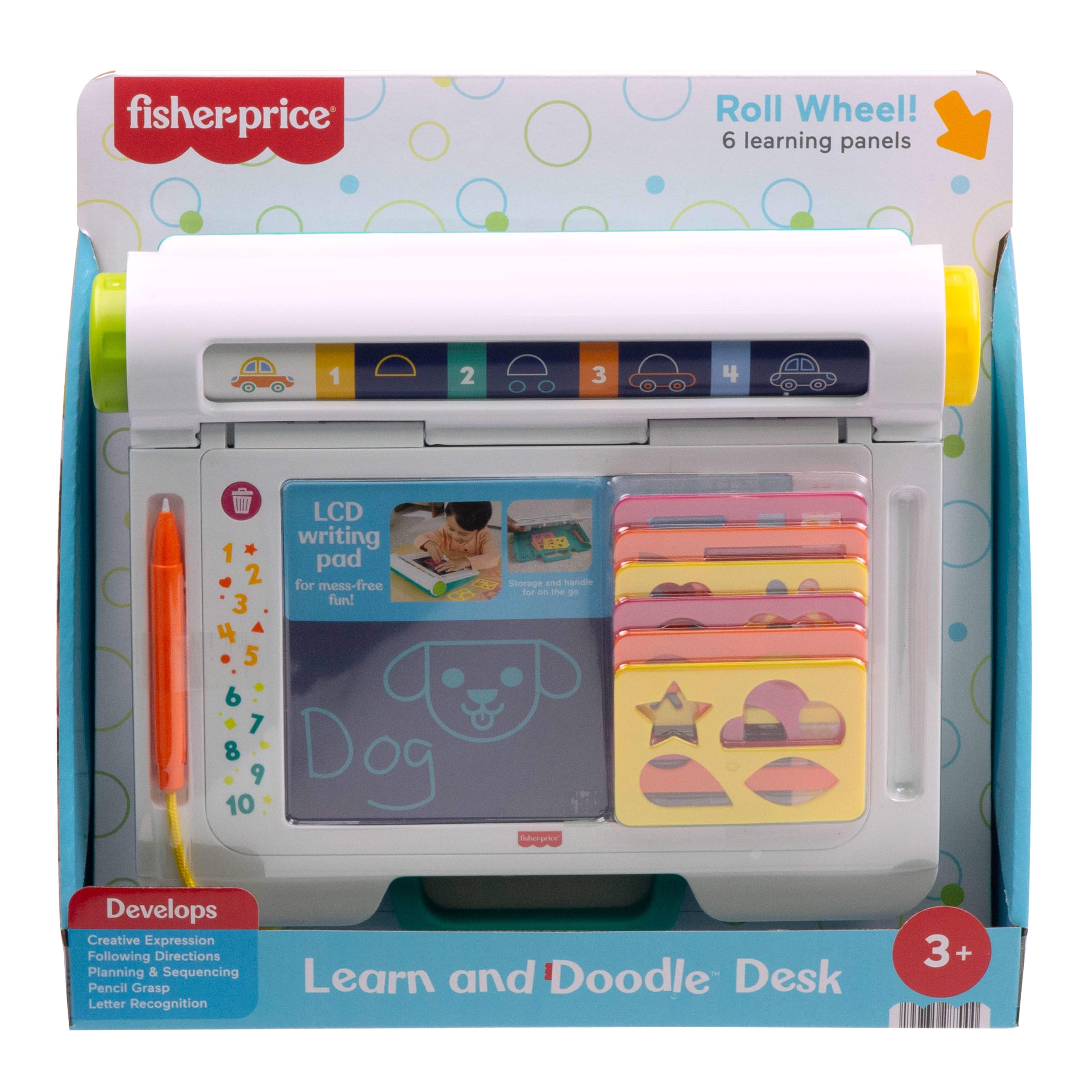 Fisher-Price Postazione Impara e Scarabocchia, Tablet per Scrivere e disegnare con Schermo LCD e 6 Stencil Incluso, attività per l'apprendimento, Giocattolo per Bambini, 3+ Anni, JDL70