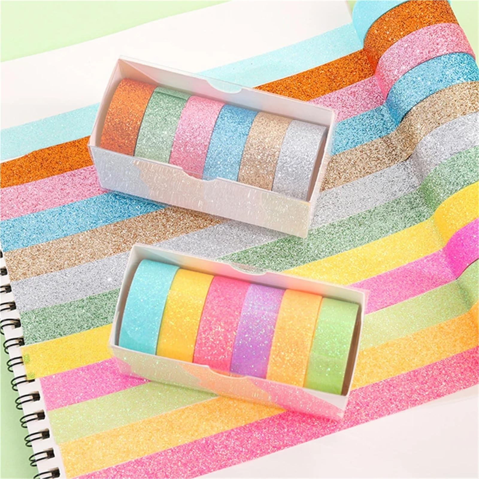 Brokatowa taśma Washi | Wielokolorowy 1,5 cm x 2 m 6 rolek Impreza: pisanie dziennika, album z wycinkami, opakowanie(Color 01)