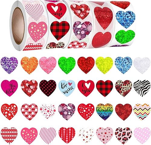 Calcomanías de corazón multicolor para el día de San Valentín, calcomanías adhesivas de corazón de 1 pulgada para sobres 500 por rollo, calcomanías