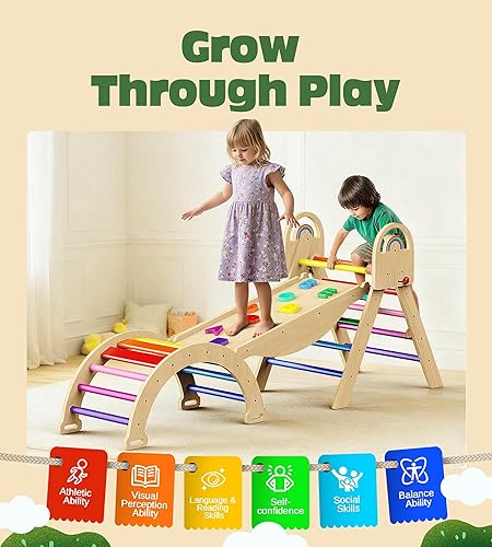 Miniatura 2 de Pikler - Juego de escalada triangular, 8 en 1 plegables para interiores, gimnasios de jungla para interiores, juego de madera para interiores, juego