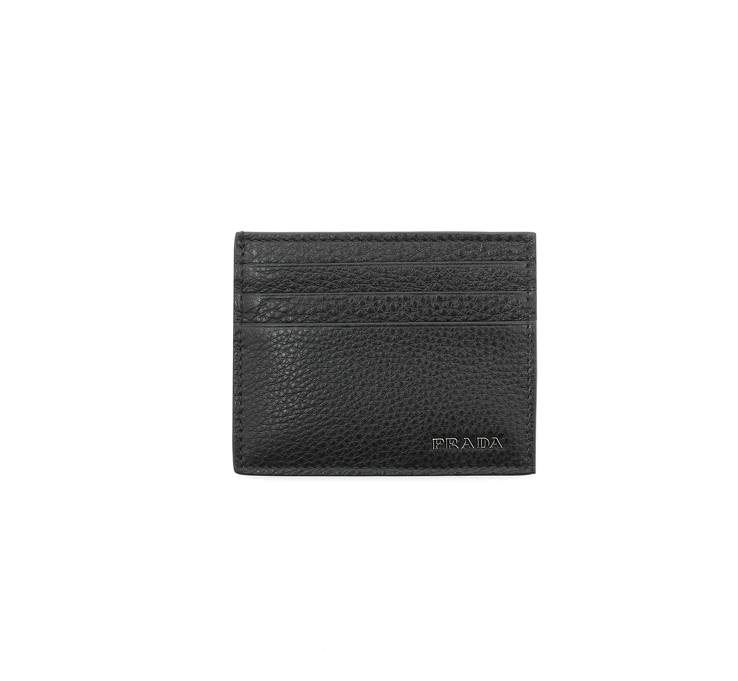 Prada Vitello Grain Calf Leather Card Case Holder Wallet Black 2MC223