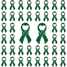 50Pcs Heart Green Ribbon Mental Health Pin Badges Alloy Mental Health Awareness Brooches Liver Cancer Pin Badges Souvenir Brooches with Silicone Clasp for Charity Event3.5 * 2cm