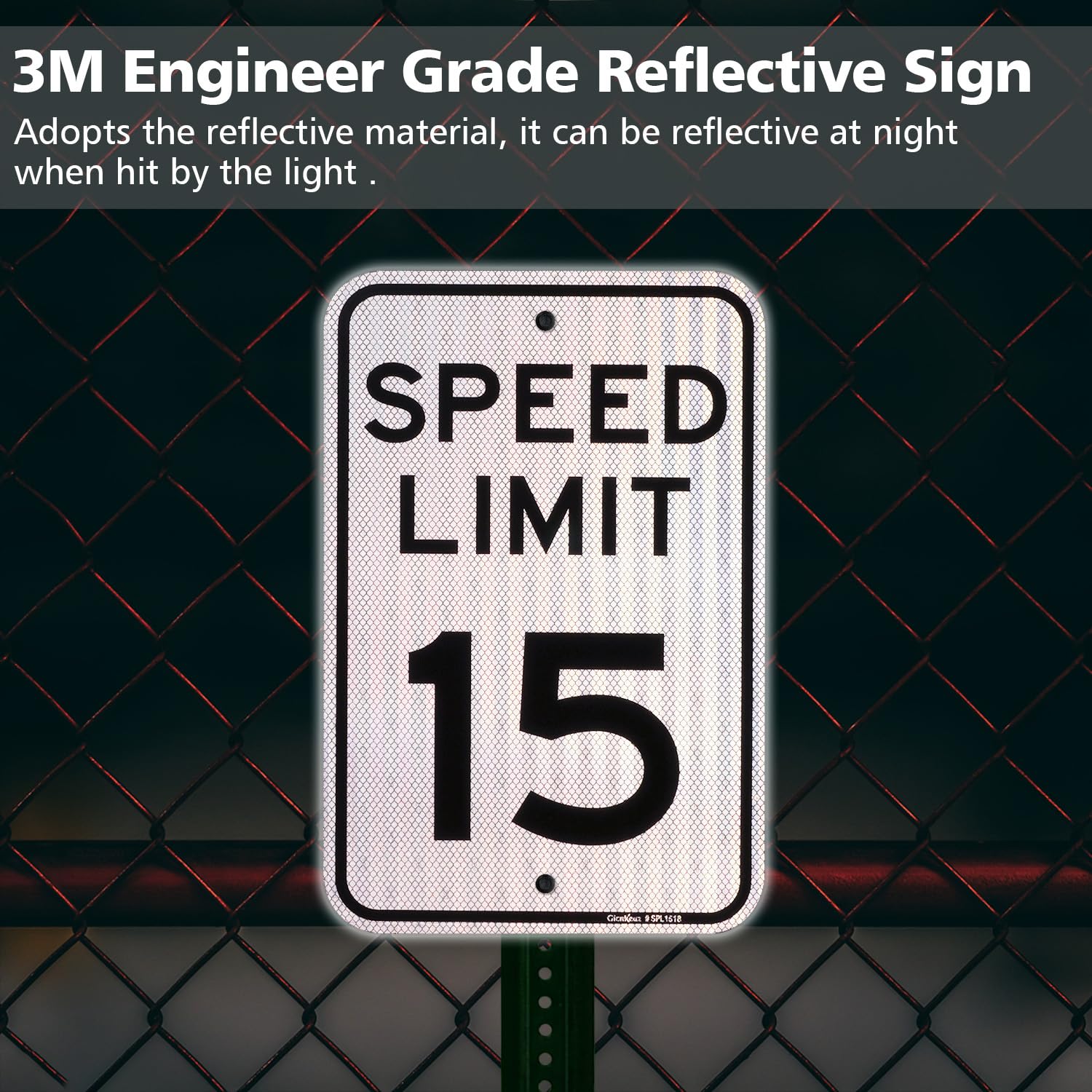 GicnKeuz Speed Limit 15 MPH Sign, 18" x 12" Slow Down Sign, Traffic Engineer Grade Reflective Aluminum, Fade Resistant, 2 Pre-drilled Holes, Outdoor Use (1-Pack) — Amazon image 5