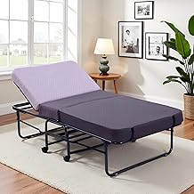 Spacecrafts® High-Density Recliner Folding Bed with Mattress | Portable Guest Bed, Space-Saving Lounge Cot | Compact Recliner Guest Bed | Metal Frame with Wheels (3 ft x 6.3 ft) (Brown & Ivory)