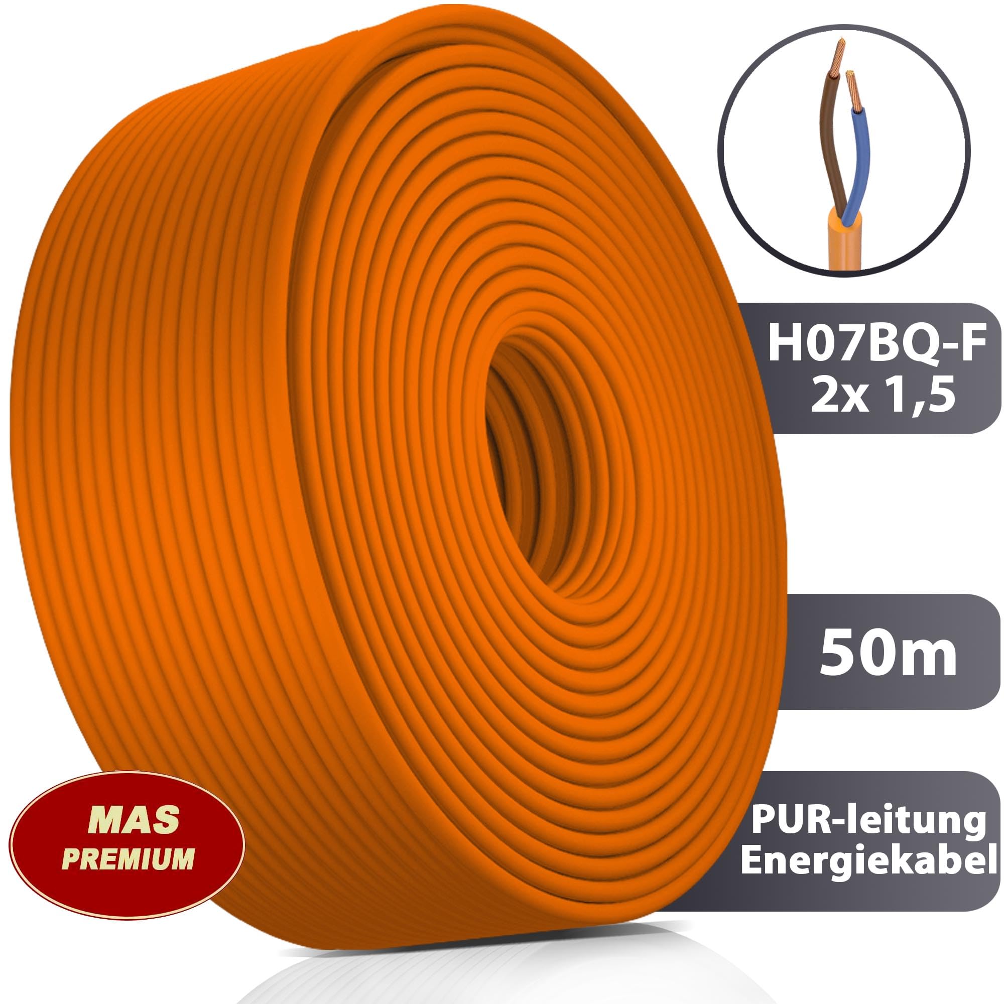 MAS-Premium® - Cable de conexión para dispositivos agrícolas o comerciales (5 m, H07BQ-F, 50 m), color naranja
