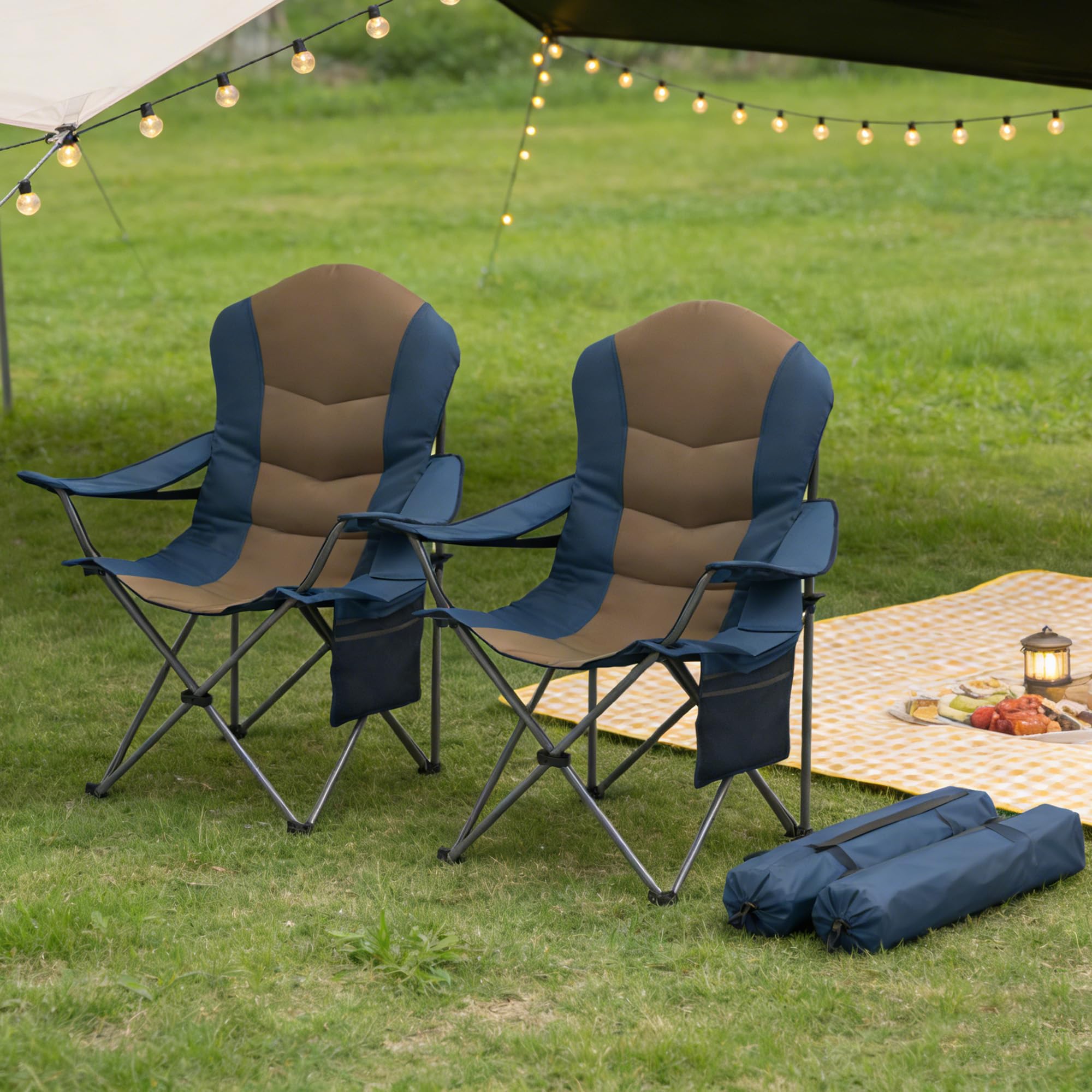 Foristrail Oversized Camping Chair Heavy Duty- Portable Folding Chair, Cup Holder & Waterproof Phone Case for Adults, Beach, Hiking, Backyard (Blue &