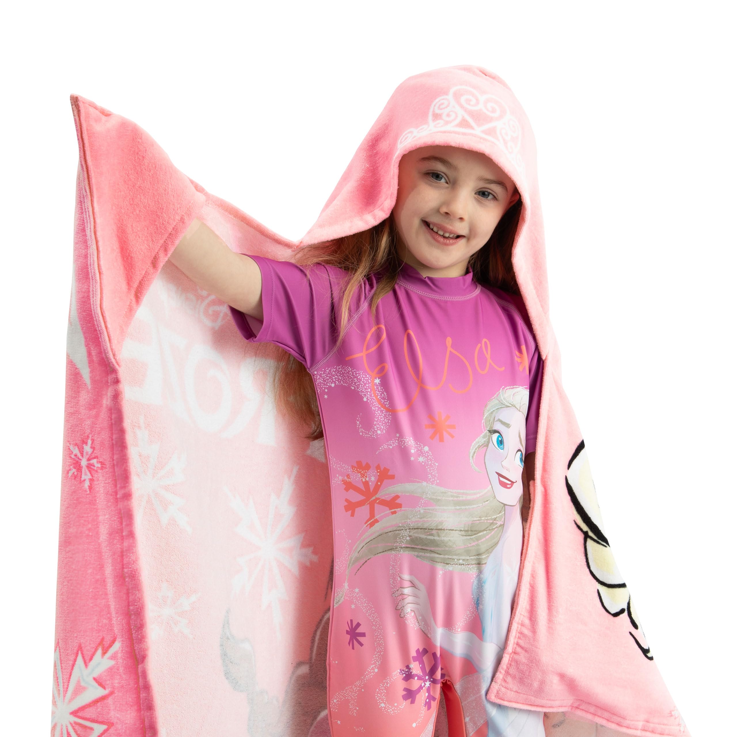 Disney Telo mare Frozen per bambine con Elsa e Anna, Asciugamano Indossabile Per Piscina e Spiaggia, Rosa, Taglia Unica