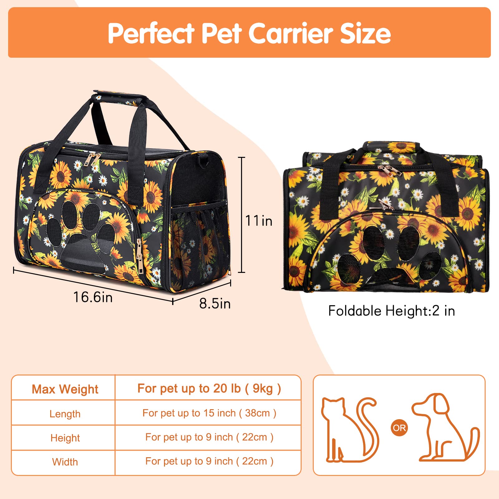 Petmolico Soft-Sided Cat Carrier - Airline Approved Pet Travel Bag With 3 Doors, Medium Size, Pink Peony