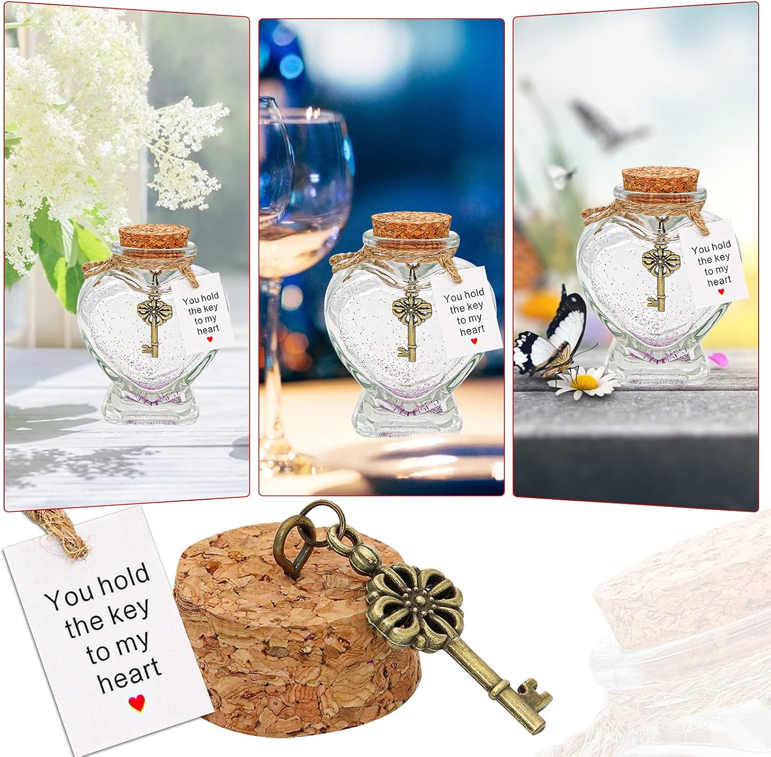 You Hold the Key to My Heart -Handmade Creative Decorative Bottle Gift for Girlfriend Boyfriend Valentine’s Day,Christmas-Funny Ornament Gift for Wife Husband (Heart Shaped Jar)